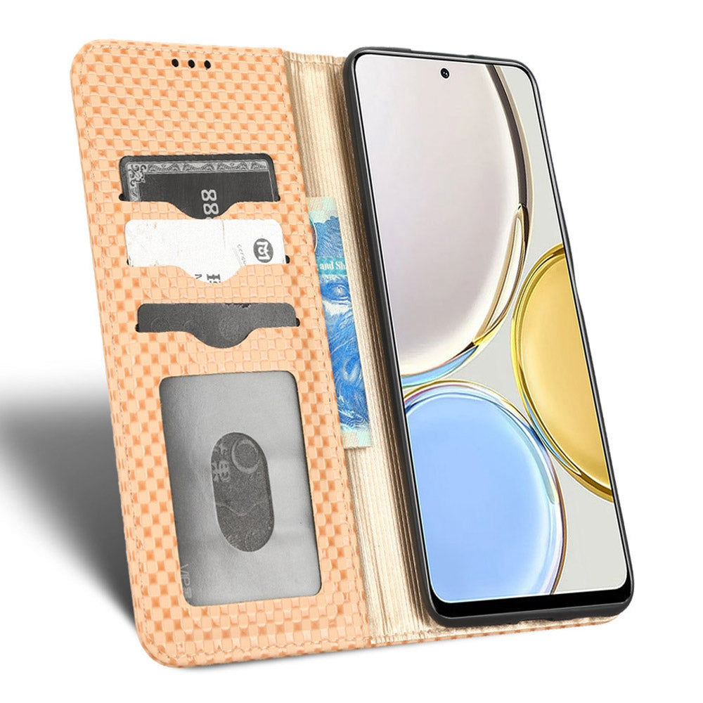 For Honor X9 5G / X30 5G / Magic4 Lite 5G Wallet Stand Grid Texture Phone Case PU Leather Magnetic Auto-absorbed Anti-drop Cover