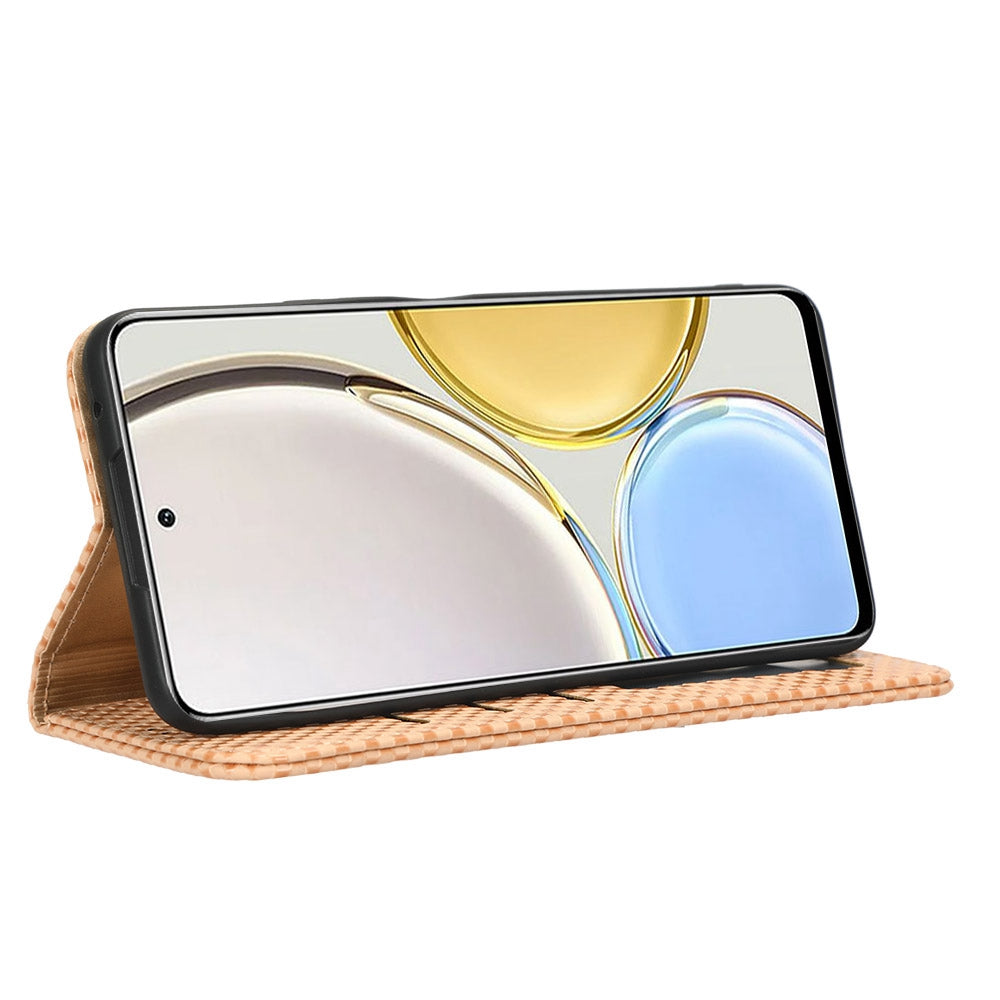 For Honor X9 5G / X30 5G / Magic4 Lite 5G Wallet Stand Grid Texture Phone Case PU Leather Magnetic Auto-absorbed Anti-drop Cover