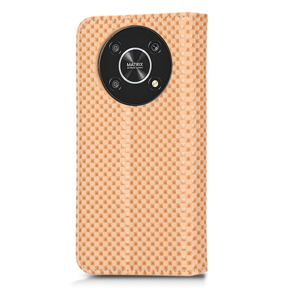 For Honor X9 5G / X30 5G / Magic4 Lite 5G Wallet Stand Grid Texture Phone Case PU Leather Magnetic Auto-absorbed Anti-drop Cover