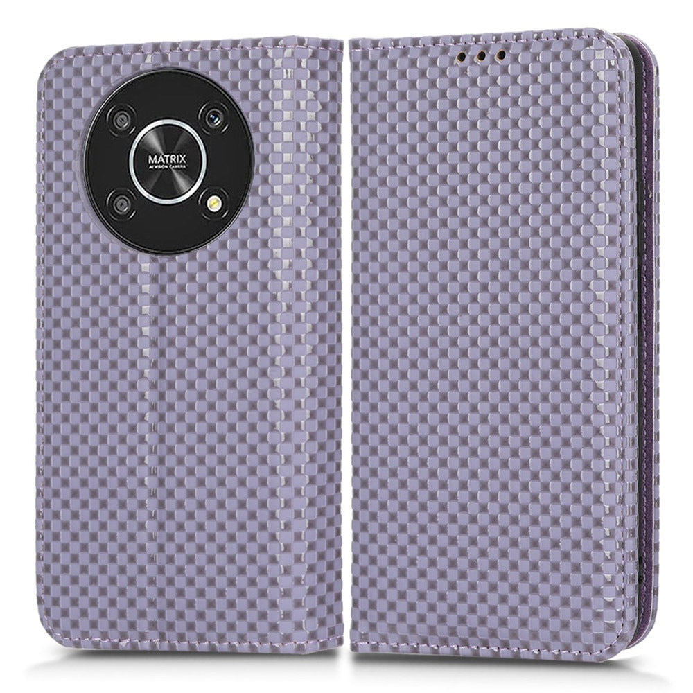 For Honor X9 5G / X30 5G / Magic4 Lite 5G Wallet Stand Grid Texture Phone Case PU Leather Magnetic Auto-absorbed Anti-drop Cover