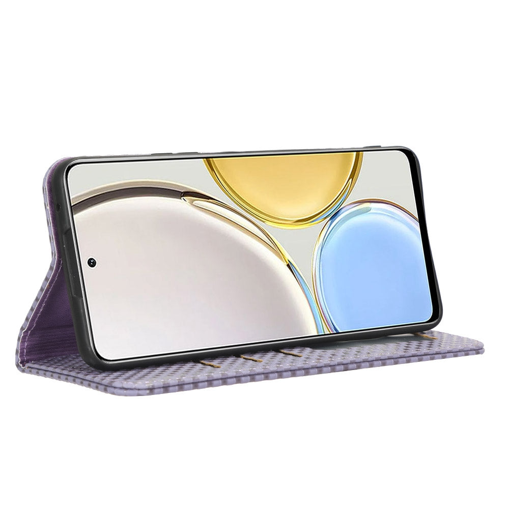 For Honor X9 5G / X30 5G / Magic4 Lite 5G Wallet Stand Grid Texture Phone Case PU Leather Magnetic Auto-absorbed Anti-drop Cover