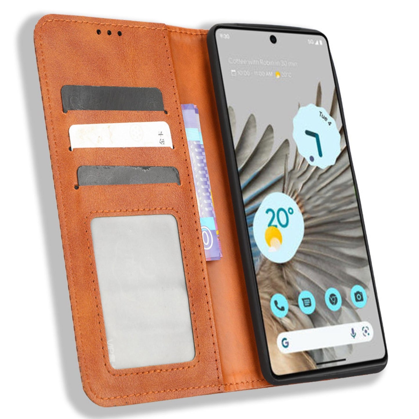 Cell Phone Cover For Google Pixel 7 5G, Wallet Case Magnetic Auto Closing PU Leather Retro Imprint Pattern Anti-Srcratch Phone Shell with Stand