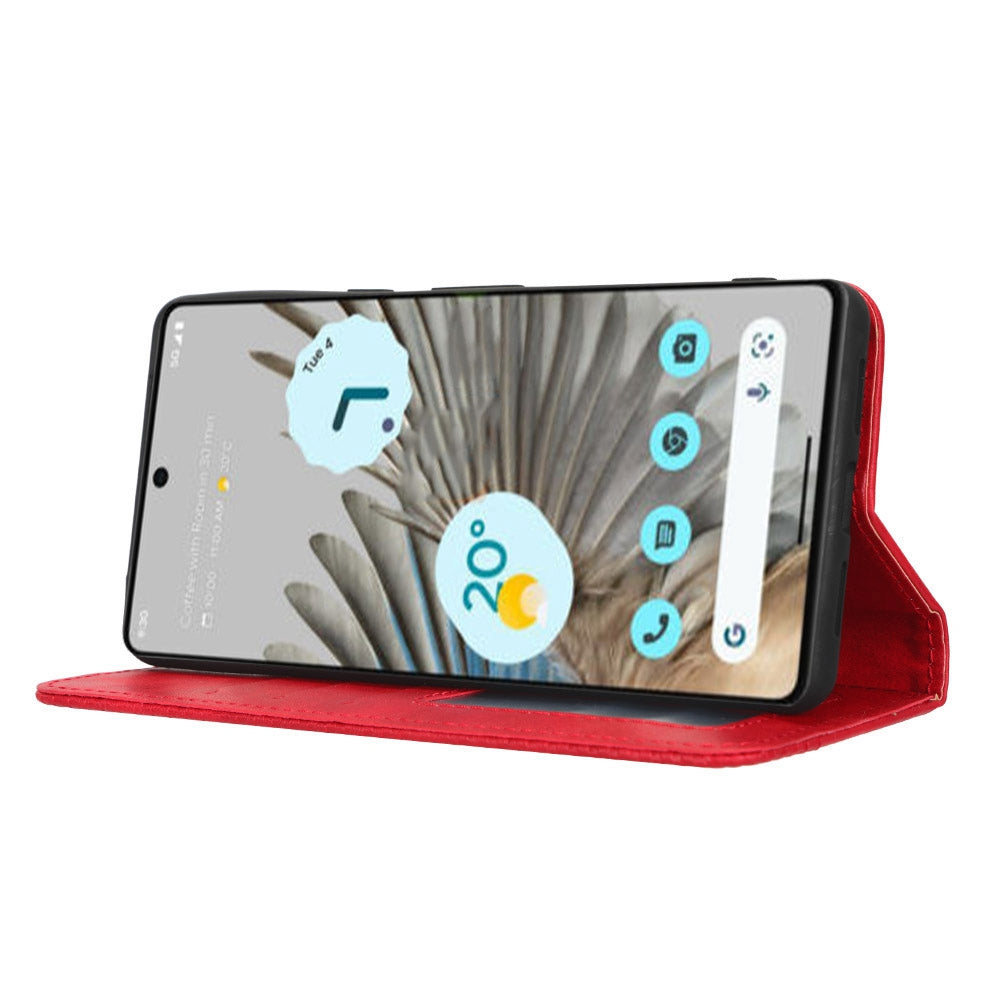 Cell Phone Cover For Google Pixel 7 5G, Wallet Case Magnetic Auto Closing PU Leather Retro Imprint Pattern Anti-Srcratch Phone Shell with Stand