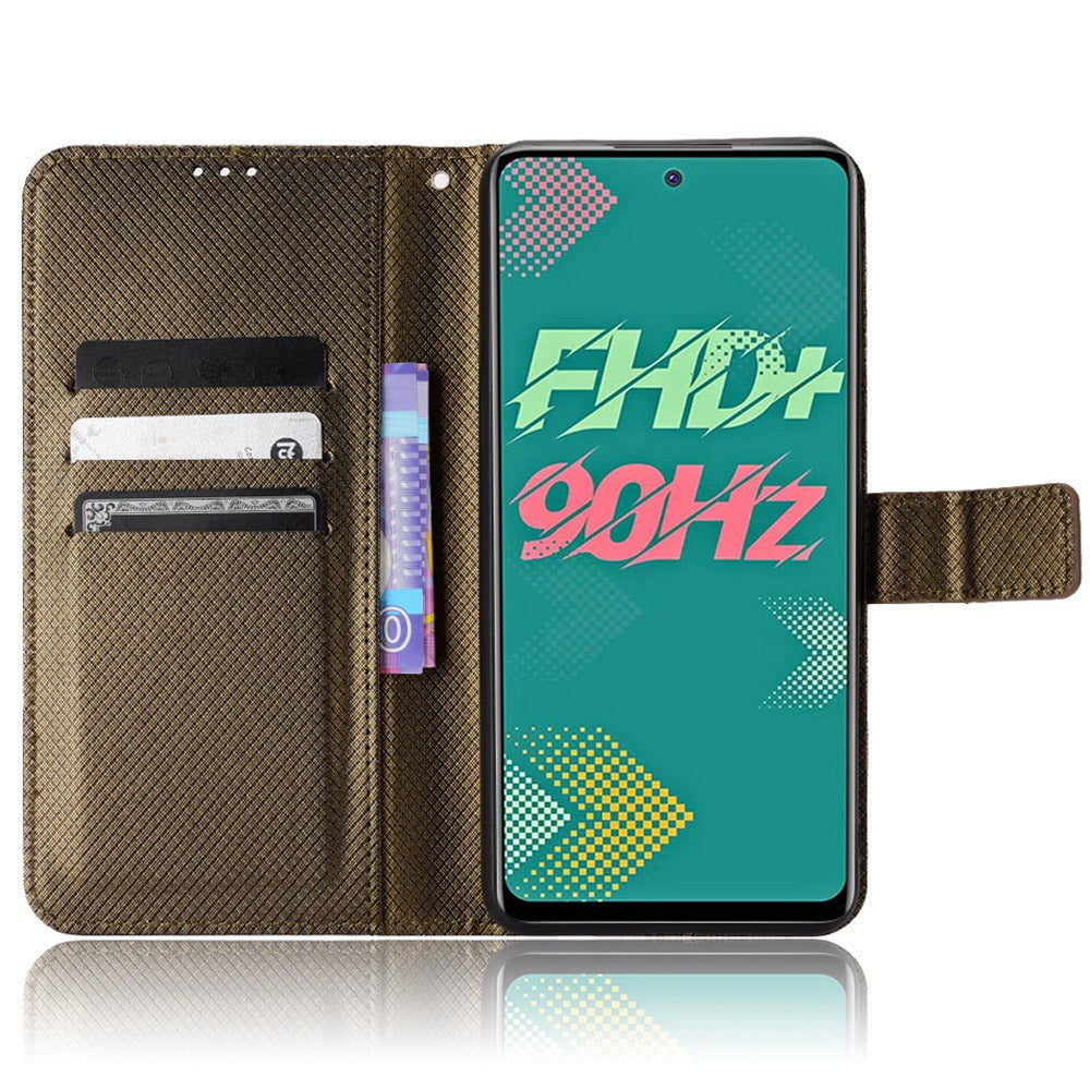 For Infinix Hot 11s / Hot 11s NFC 4G Wallet Phone Case Diamond Texture Anti-scratch PU Leather Cellphone Cover with Stand