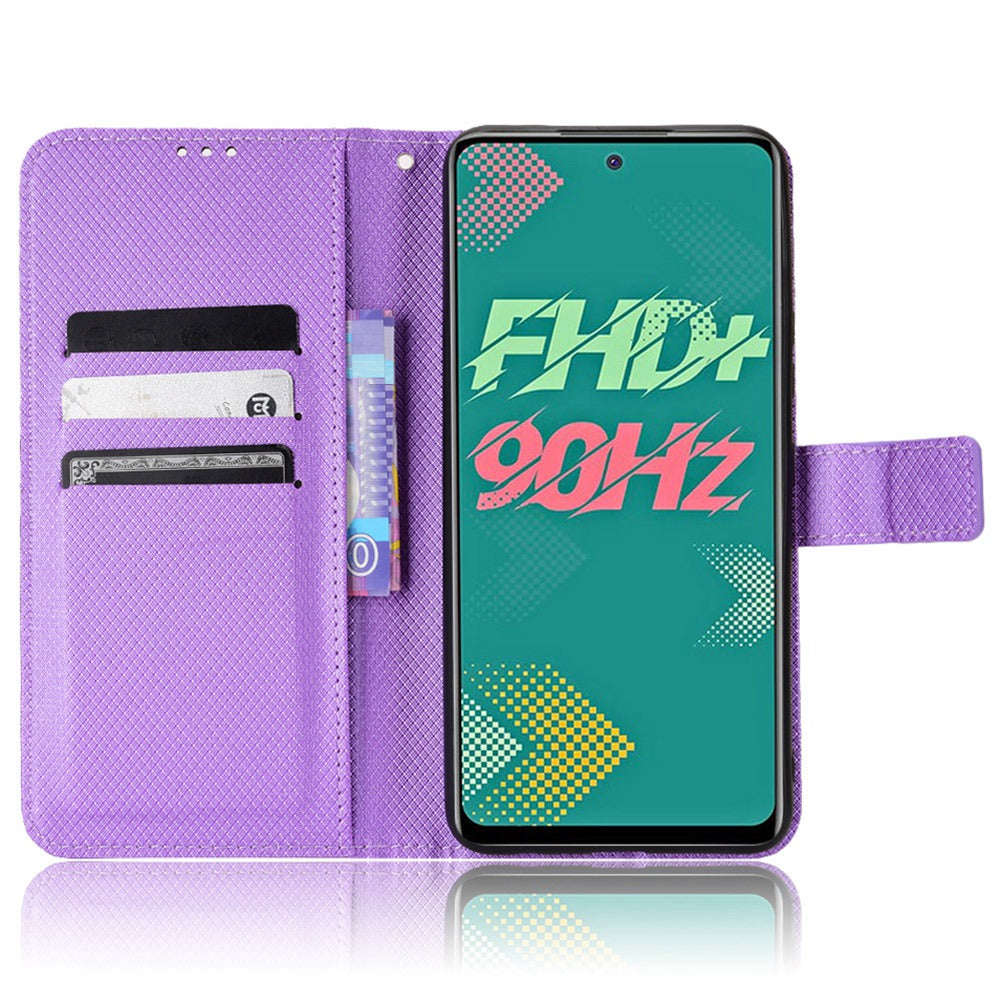 For Infinix Hot 11s / Hot 11s NFC 4G Wallet Phone Case Diamond Texture Anti-scratch PU Leather Cellphone Cover with Stand