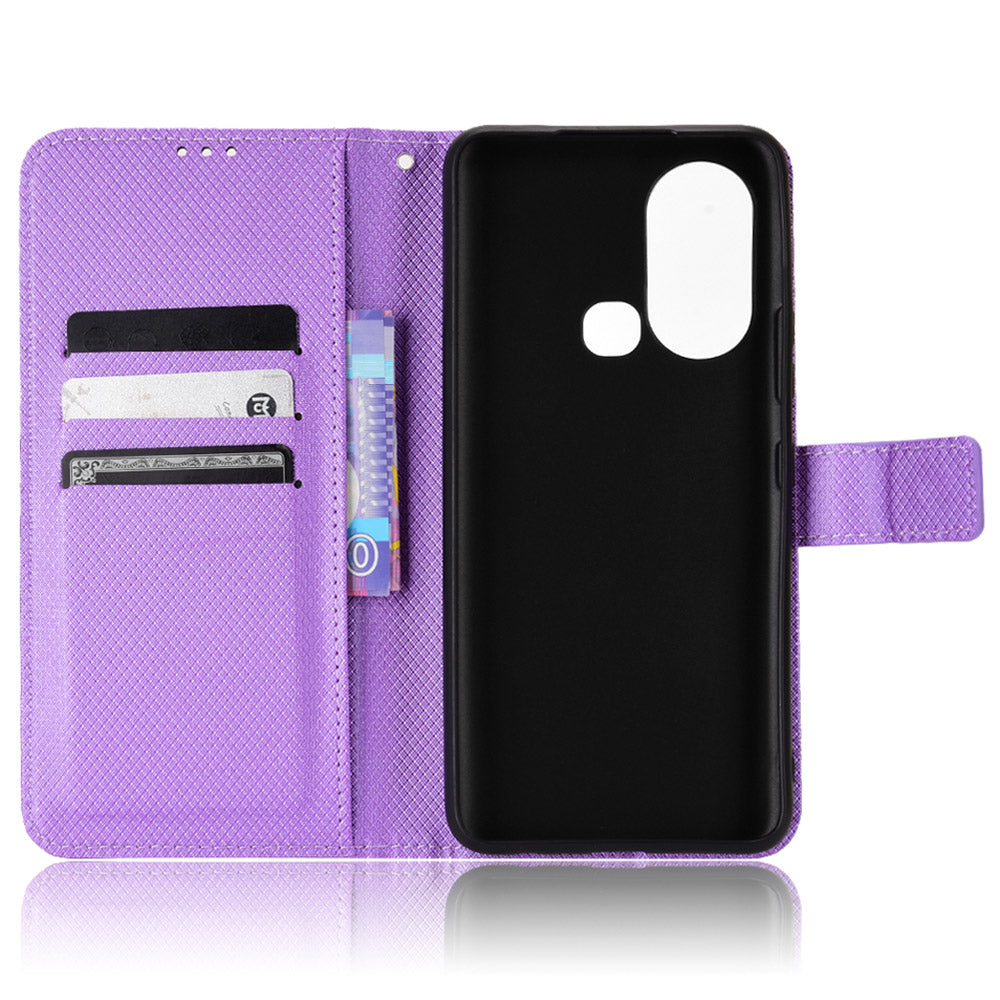 For Infinix Hot 11s / Hot 11s NFC 4G Wallet Phone Case Diamond Texture Anti-scratch PU Leather Cellphone Cover with Stand