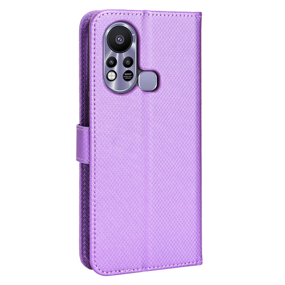 For Infinix Hot 11s / Hot 11s NFC 4G Wallet Phone Case Diamond Texture Anti-scratch PU Leather Cellphone Cover with Stand