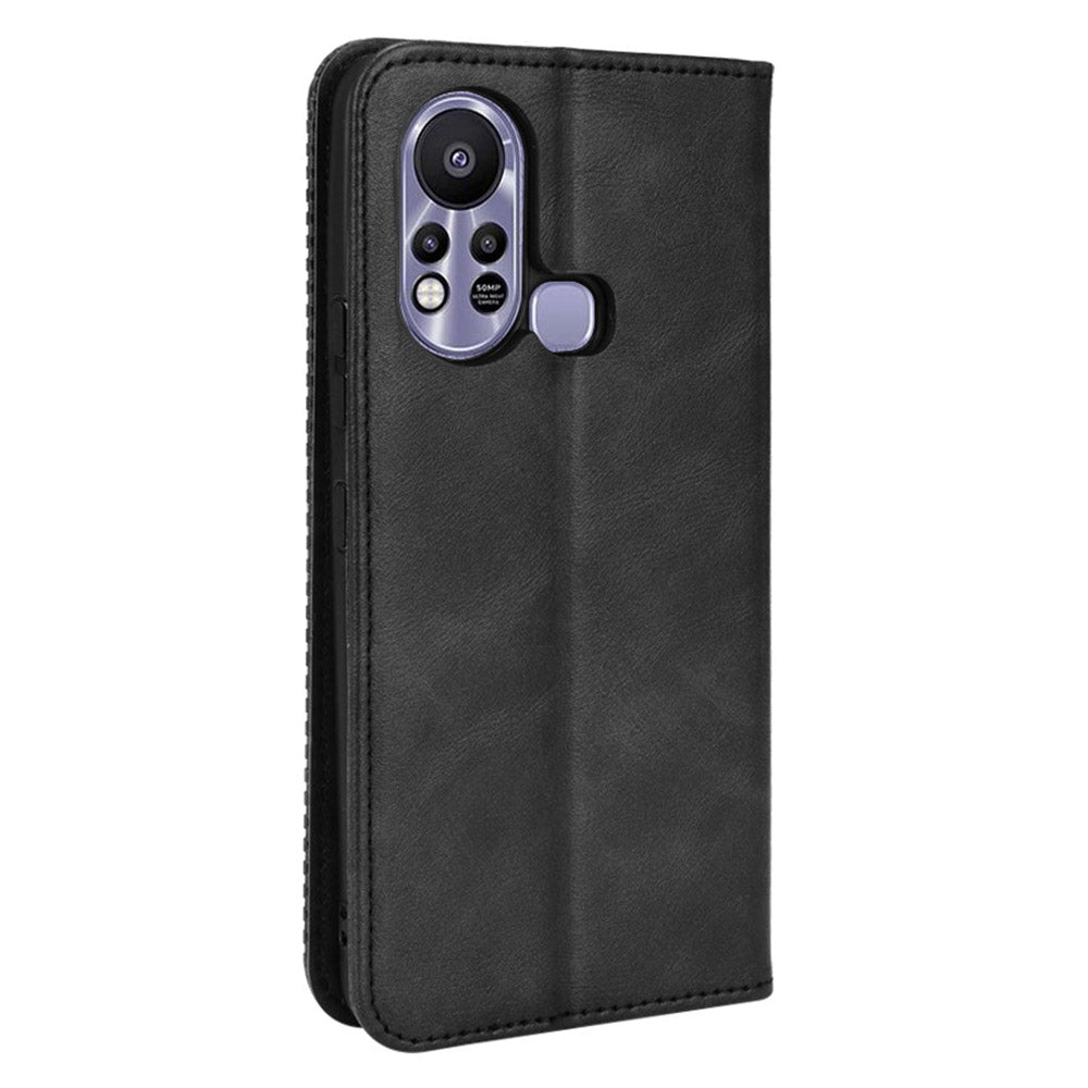 For Infinix Hot 11s / Hot 11s NFC 4G Retro Texture PU Leather Case Imprinted Pattern Magnetic Auto-absorbed Phone Stand Wallet Cover