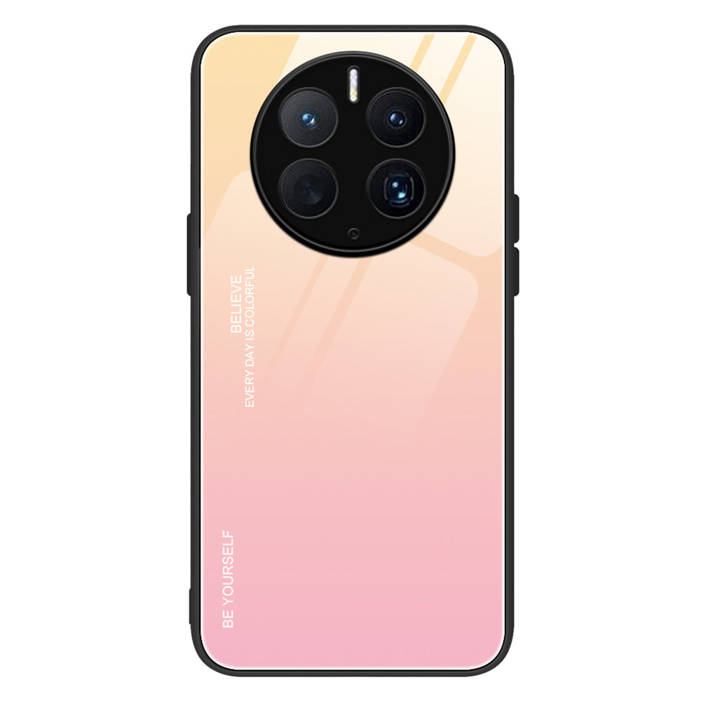For Huawei Mate 50 Pro 4G Gradient Color Phone Case Hard Tempered Glass+PC Back Soft TPU Shock Protective Cover