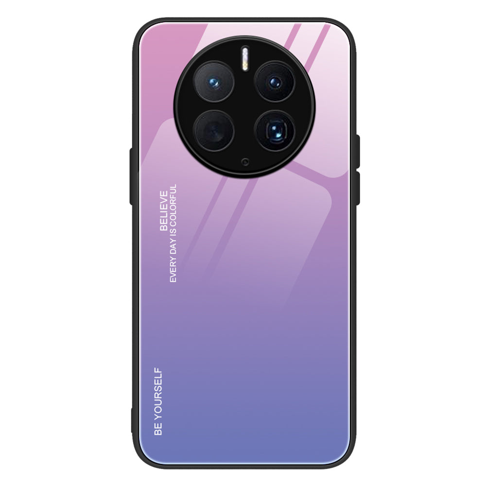 For Huawei Mate 50 Pro 4G Gradient Color Phone Case Hard Tempered Glass+PC Back Soft TPU Shock Protective Cover