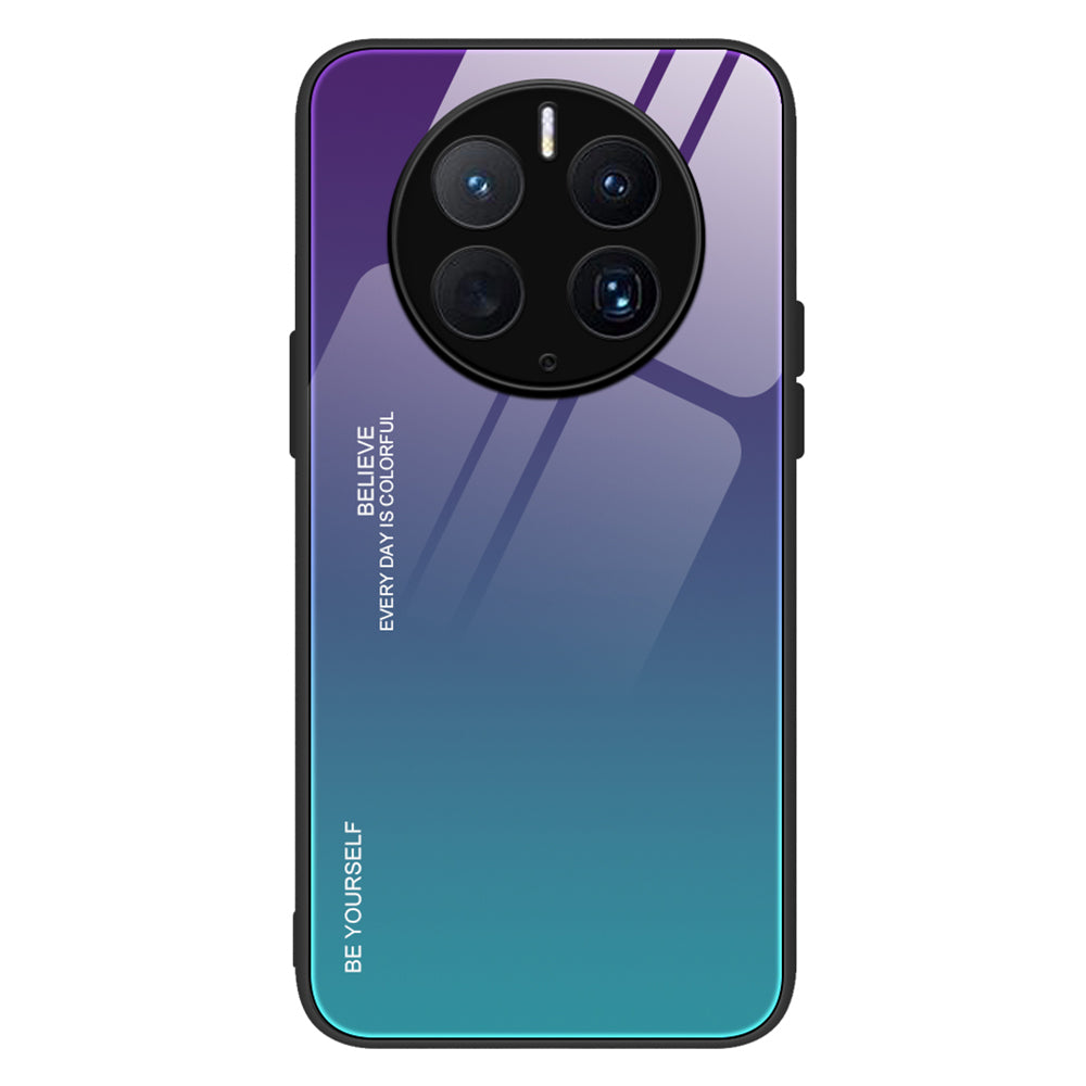 For Huawei Mate 50 Pro 4G Gradient Color Phone Case Hard Tempered Glass+PC Back Soft TPU Shock Protective Cover