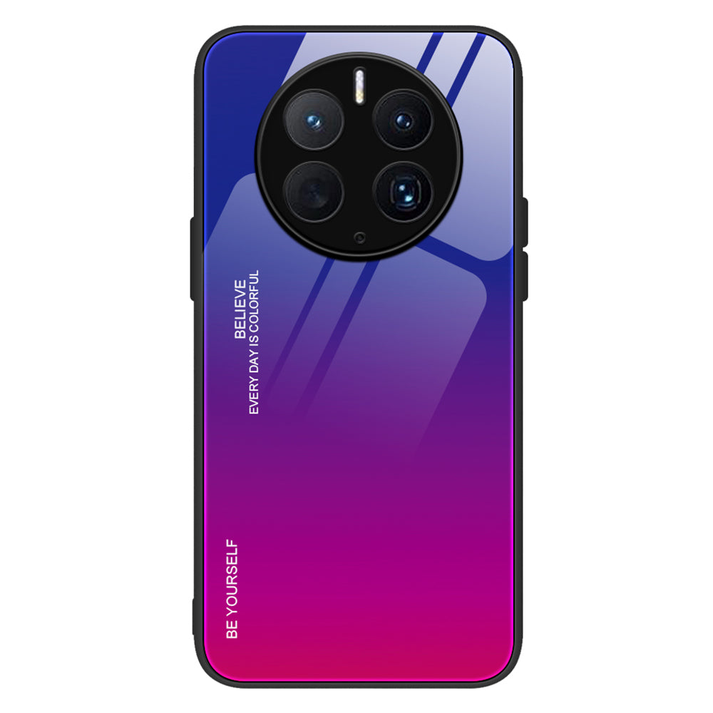 For Huawei Mate 50 Pro 4G Gradient Color Phone Case Hard Tempered Glass+PC Back Soft TPU Shock Protective Cover