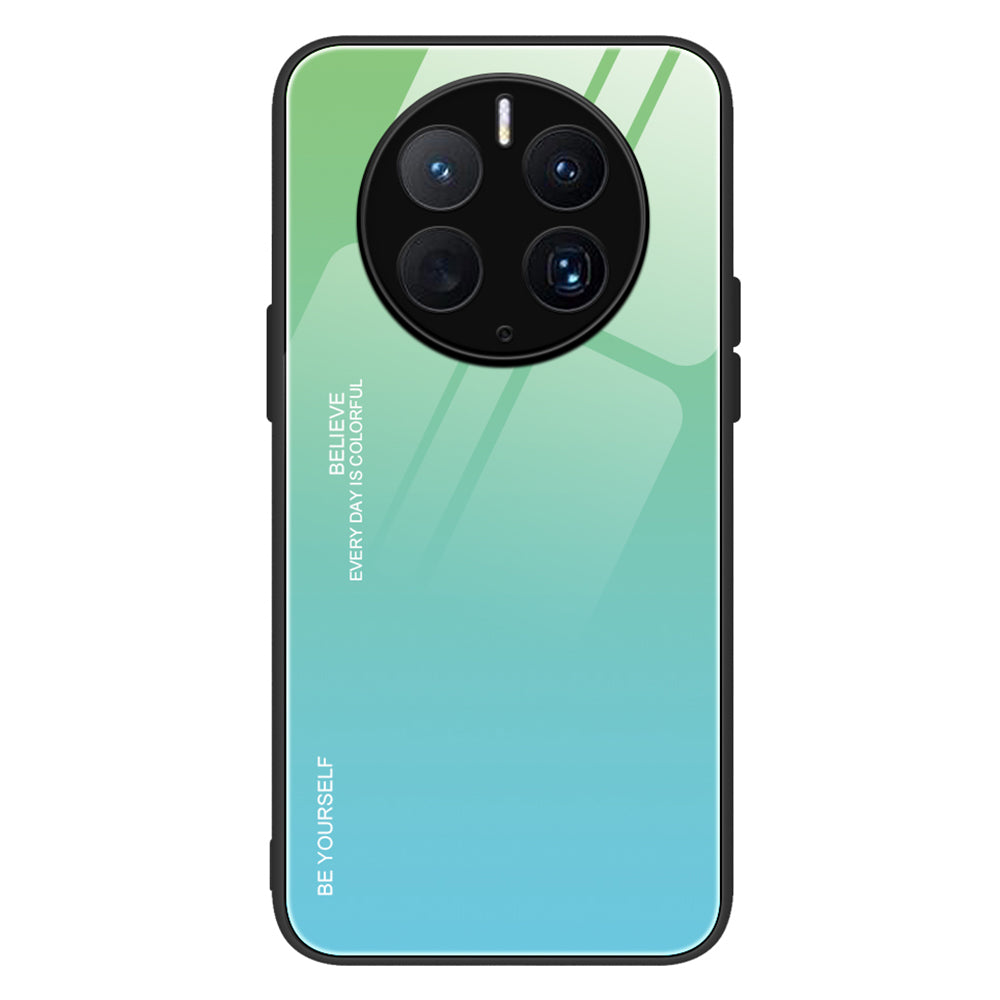 For Huawei Mate 50 Pro 4G Gradient Color Phone Case Hard Tempered Glass+PC Back Soft TPU Shock Protective Cover