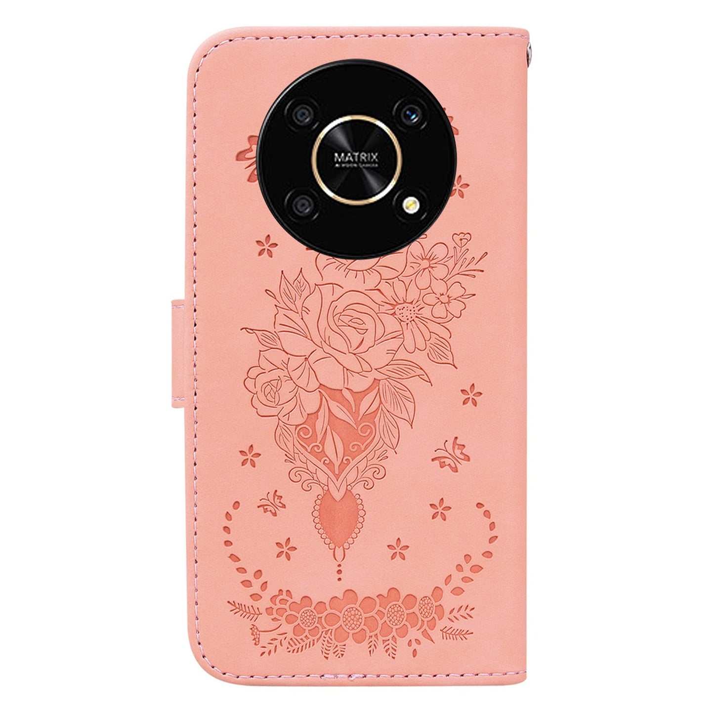 For Honor X9 4G / 5G Imprinted Rose Butterfly Leather Flip Phone Case Stand Magnetic Protective Wallet Cover with Strap