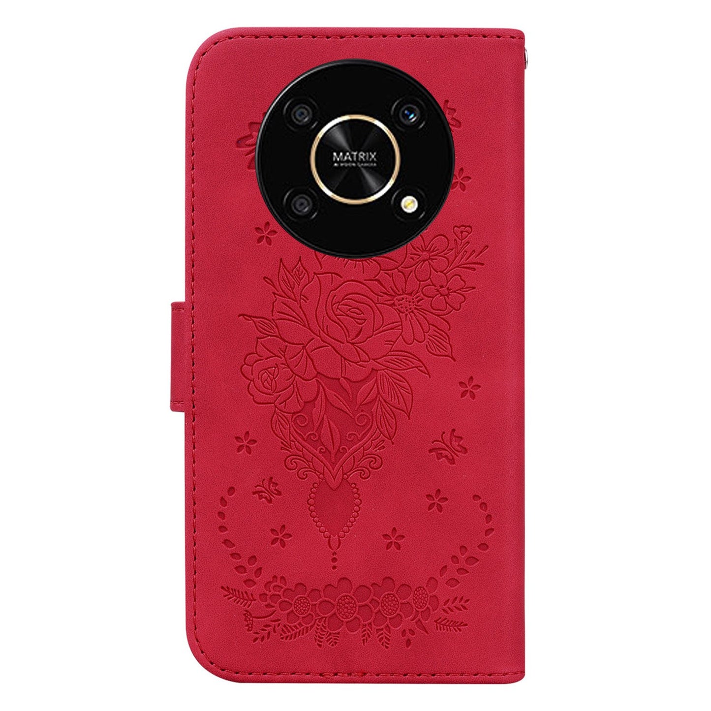 For Honor X9 4G / 5G Imprinted Rose Butterfly Leather Flip Phone Case Stand Magnetic Protective Wallet Cover with Strap