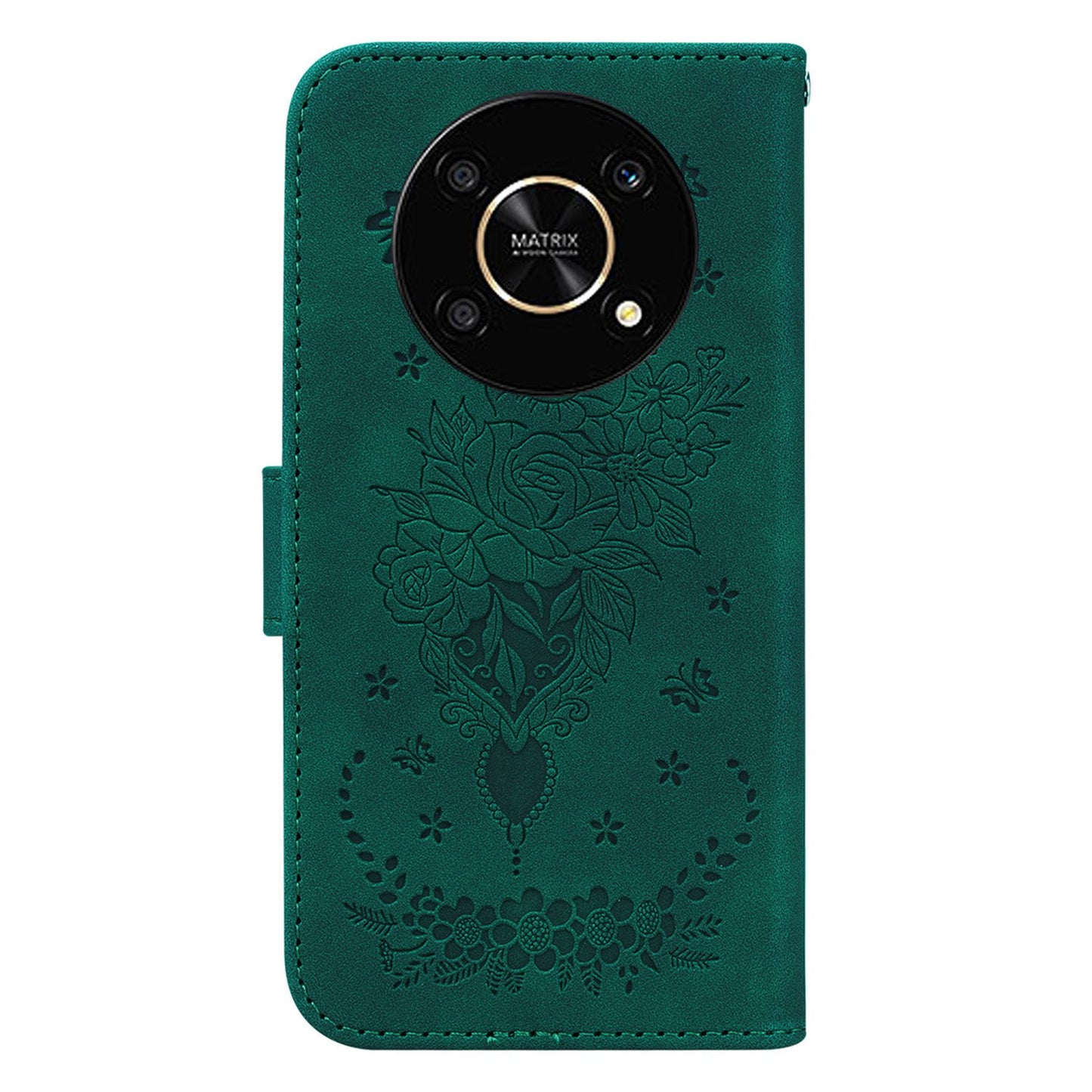 For Honor X9 4G / 5G Imprinted Rose Butterfly Leather Flip Phone Case Stand Magnetic Protective Wallet Cover with Strap