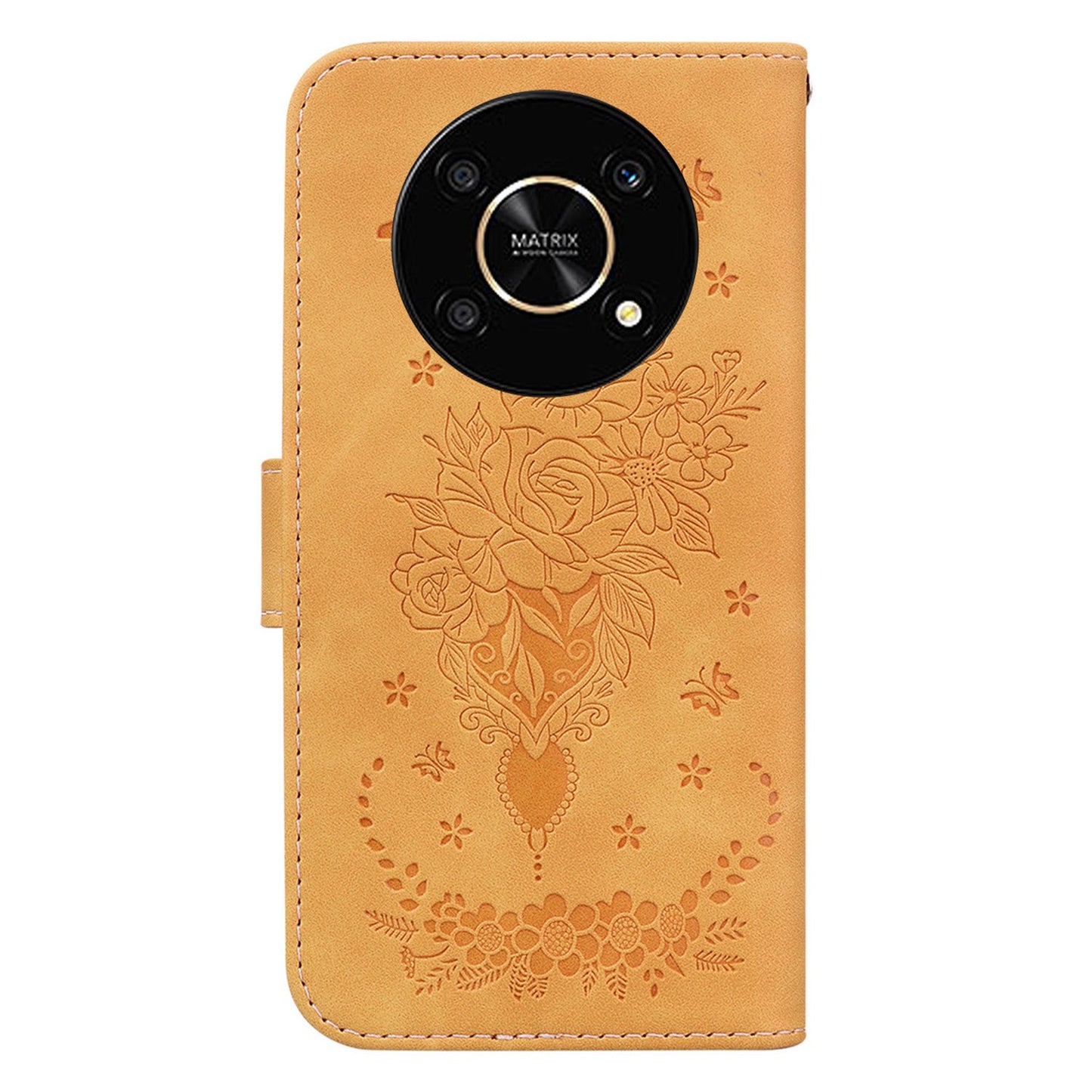 For Honor X9 4G / 5G Imprinted Rose Butterfly Leather Flip Phone Case Stand Magnetic Protective Wallet Cover with Strap