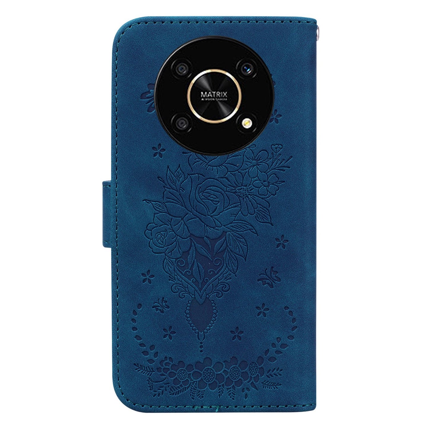 For Honor X9 4G / 5G Imprinted Rose Butterfly Leather Flip Phone Case Stand Magnetic Protective Wallet Cover with Strap