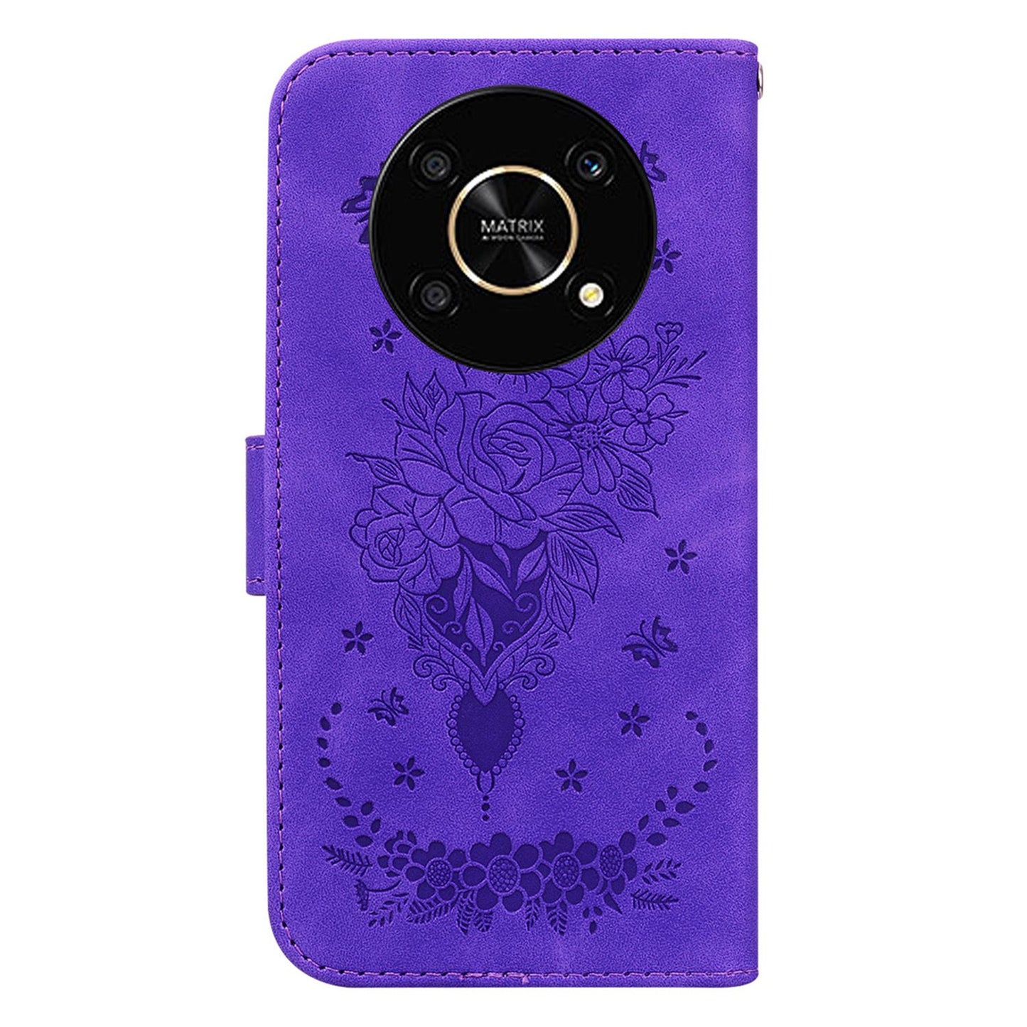 For Honor X9 4G / 5G Imprinted Rose Butterfly Leather Flip Phone Case Stand Magnetic Protective Wallet Cover with Strap
