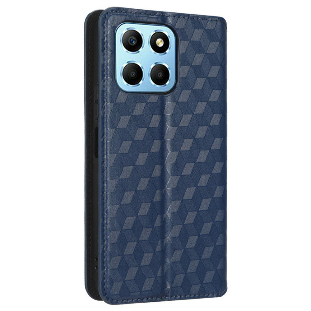For Honor X8 5G PU Leather Flip Cover Imprinted Rhombus Pattern Magnetic Auto-absorbed Stand Wallet Phone Case