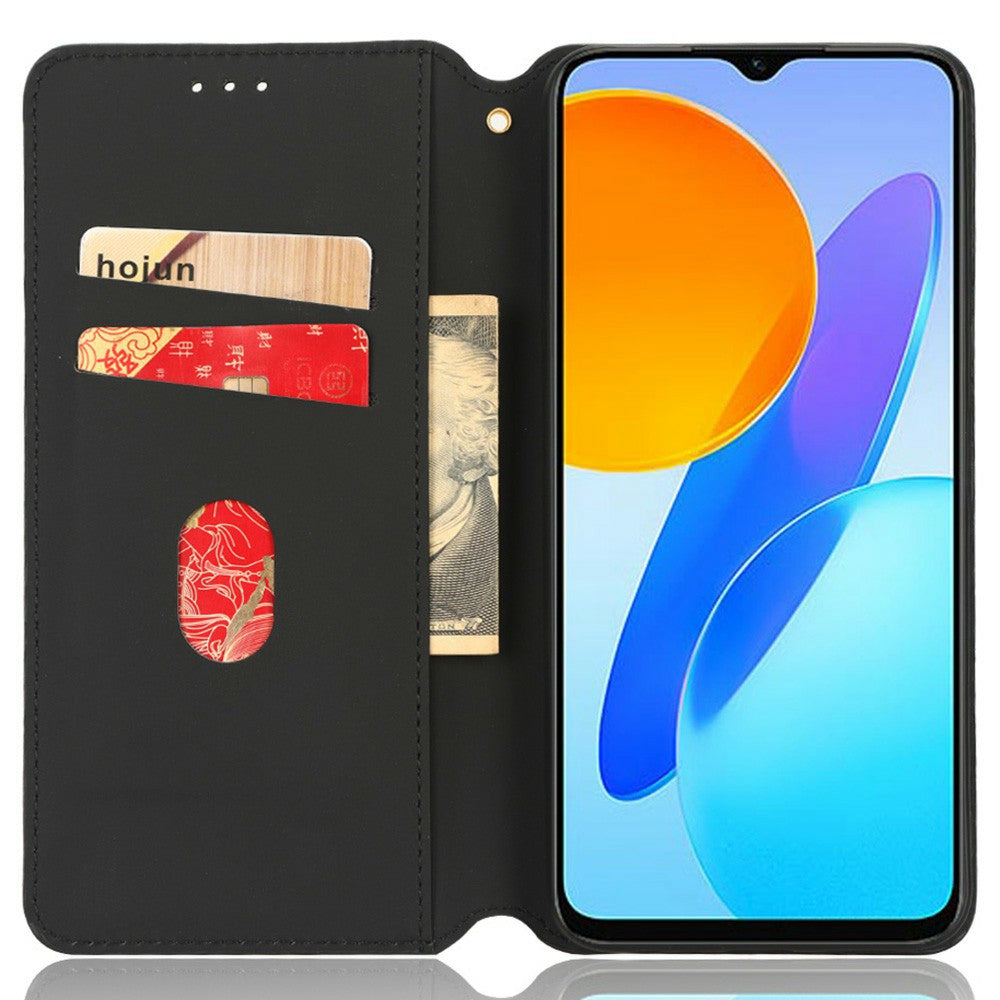 For Honor X8 5G PU Leather Flip Cover Imprinted Rhombus Pattern Magnetic Auto-absorbed Stand Wallet Phone Case