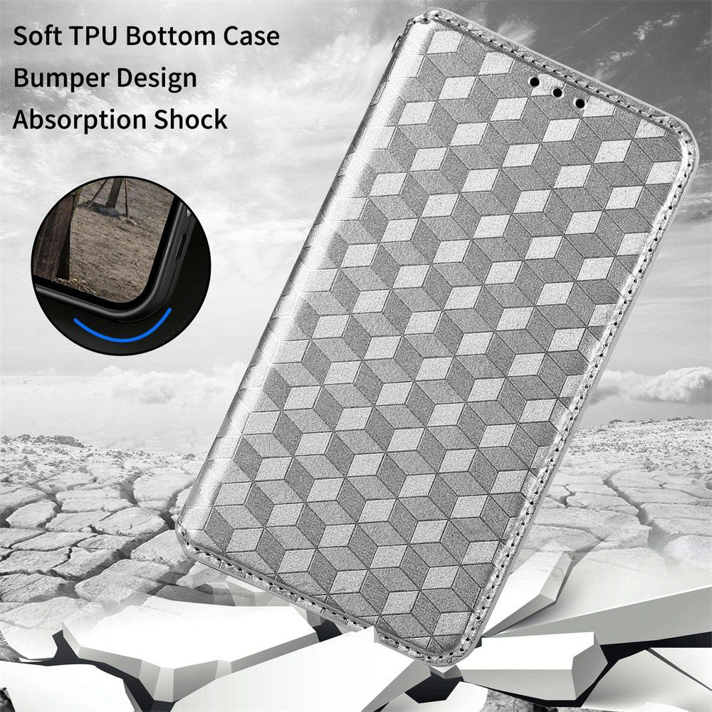 For Honor X8 5G PU Leather Flip Cover Imprinted Rhombus Pattern Magnetic Auto-absorbed Stand Wallet Phone Case