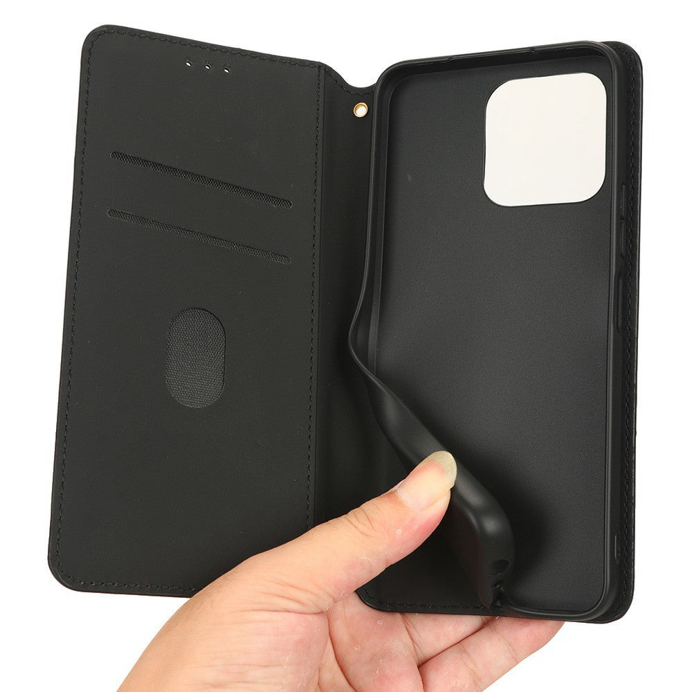 For Honor X8 5G PU Leather Flip Cover Imprinted Rhombus Pattern Magnetic Auto-absorbed Stand Wallet Phone Case