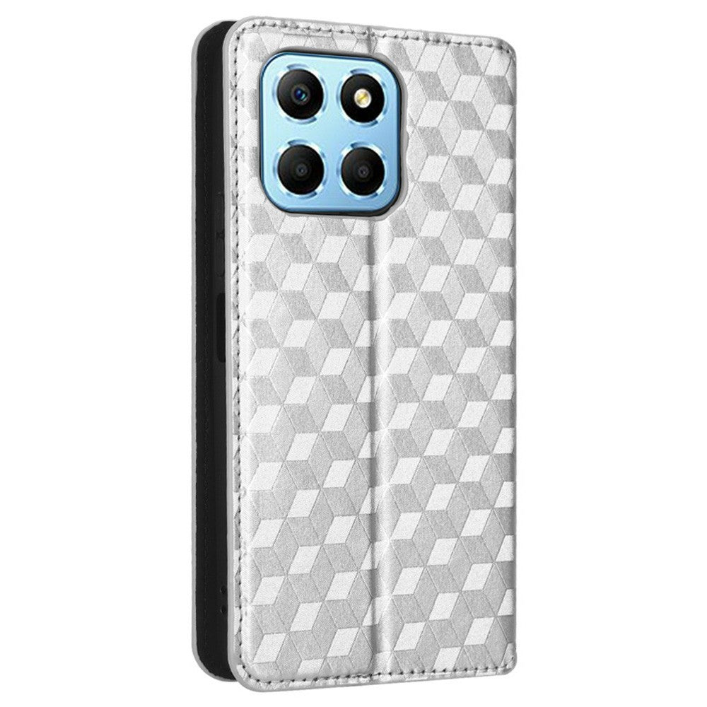 For Honor X8 5G PU Leather Flip Cover Imprinted Rhombus Pattern Magnetic Auto-absorbed Stand Wallet Phone Case