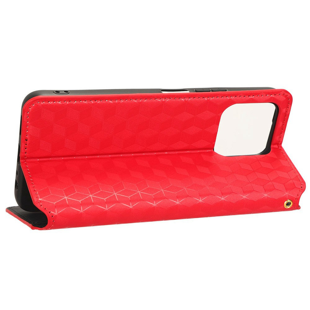 For Honor X8 5G PU Leather Flip Cover Imprinted Rhombus Pattern Magnetic Auto-absorbed Stand Wallet Phone Case