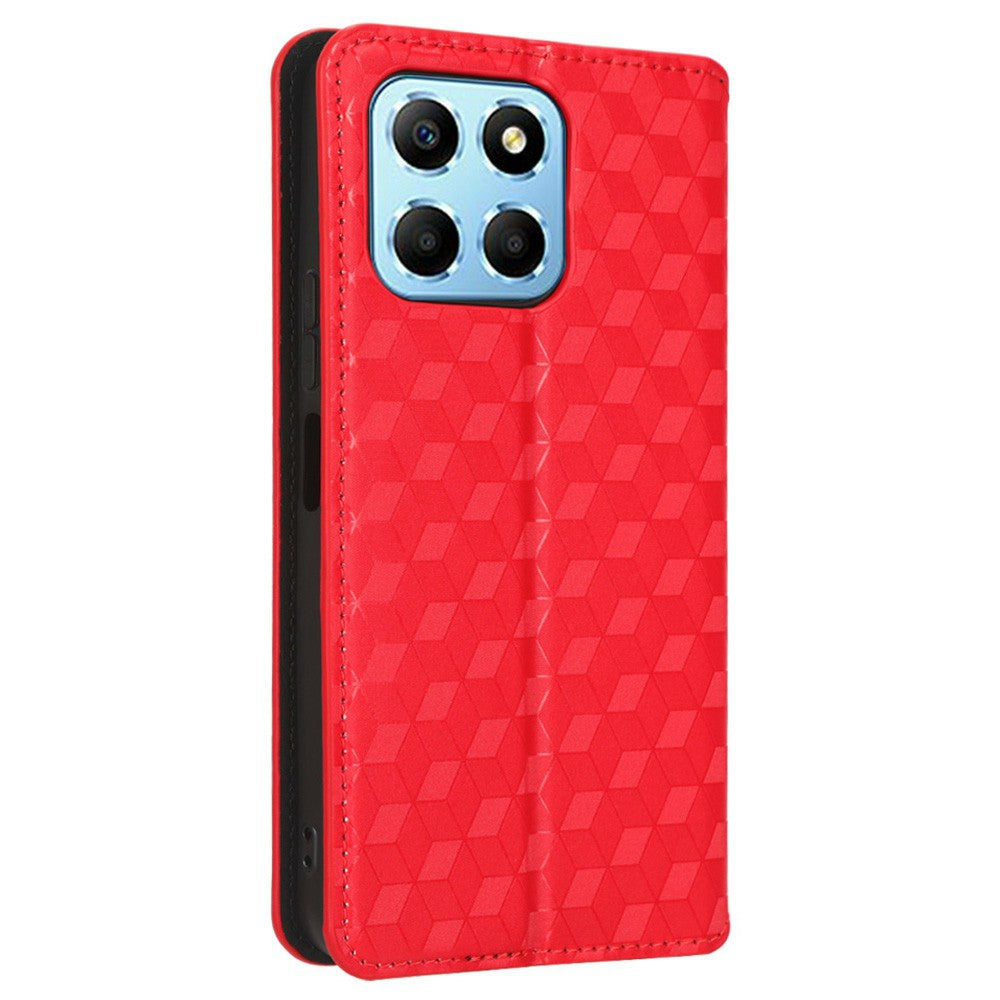 For Honor X8 5G PU Leather Flip Cover Imprinted Rhombus Pattern Magnetic Auto-absorbed Stand Wallet Phone Case