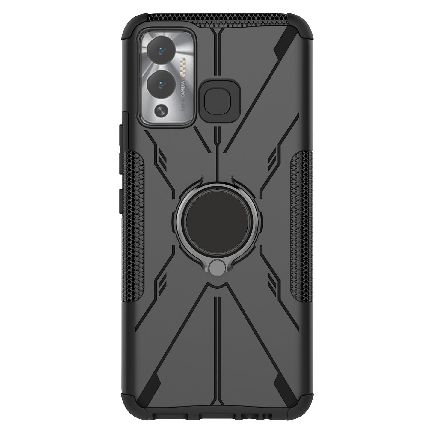 For Infinix Hot 12 Play 4G PC + TPU 2-in-1 Phone Drop-proof Cover Ring Kickstand Design Protective Back Case