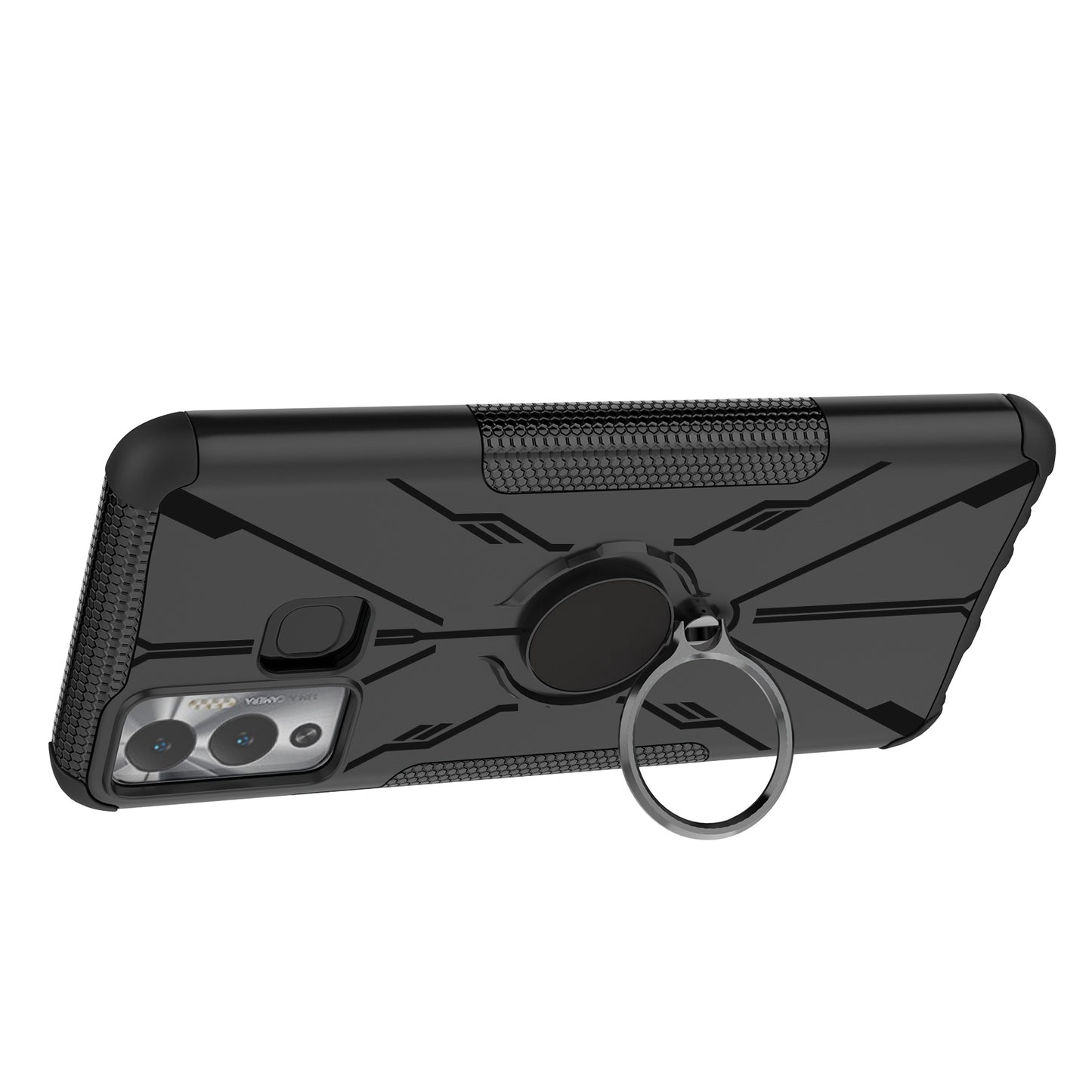 For Infinix Hot 12 Play 4G PC + TPU 2-in-1 Phone Drop-proof Cover Ring Kickstand Design Protective Back Case