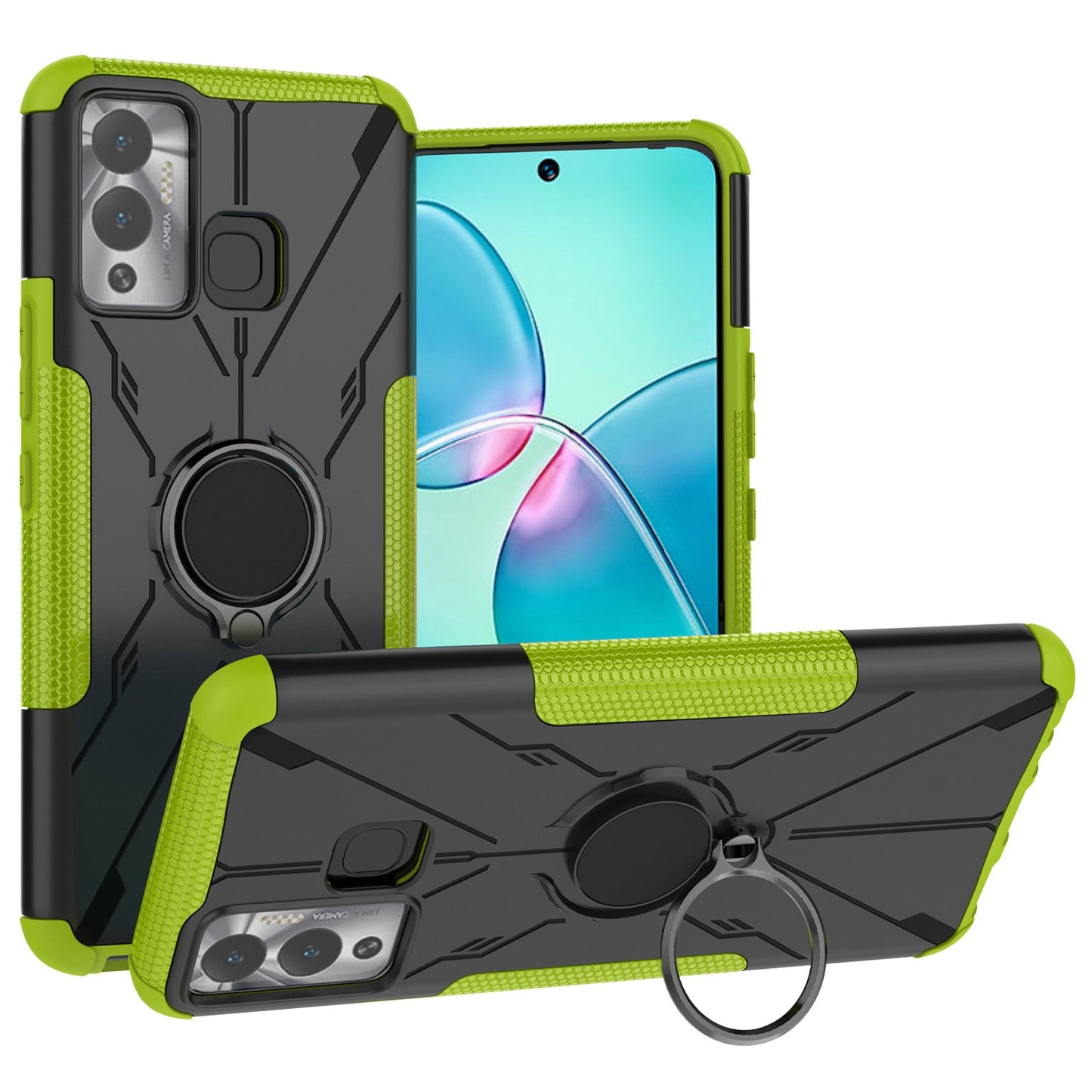 For Infinix Hot 12 Play 4G PC + TPU 2-in-1 Phone Drop-proof Cover Ring Kickstand Design Protective Back Case