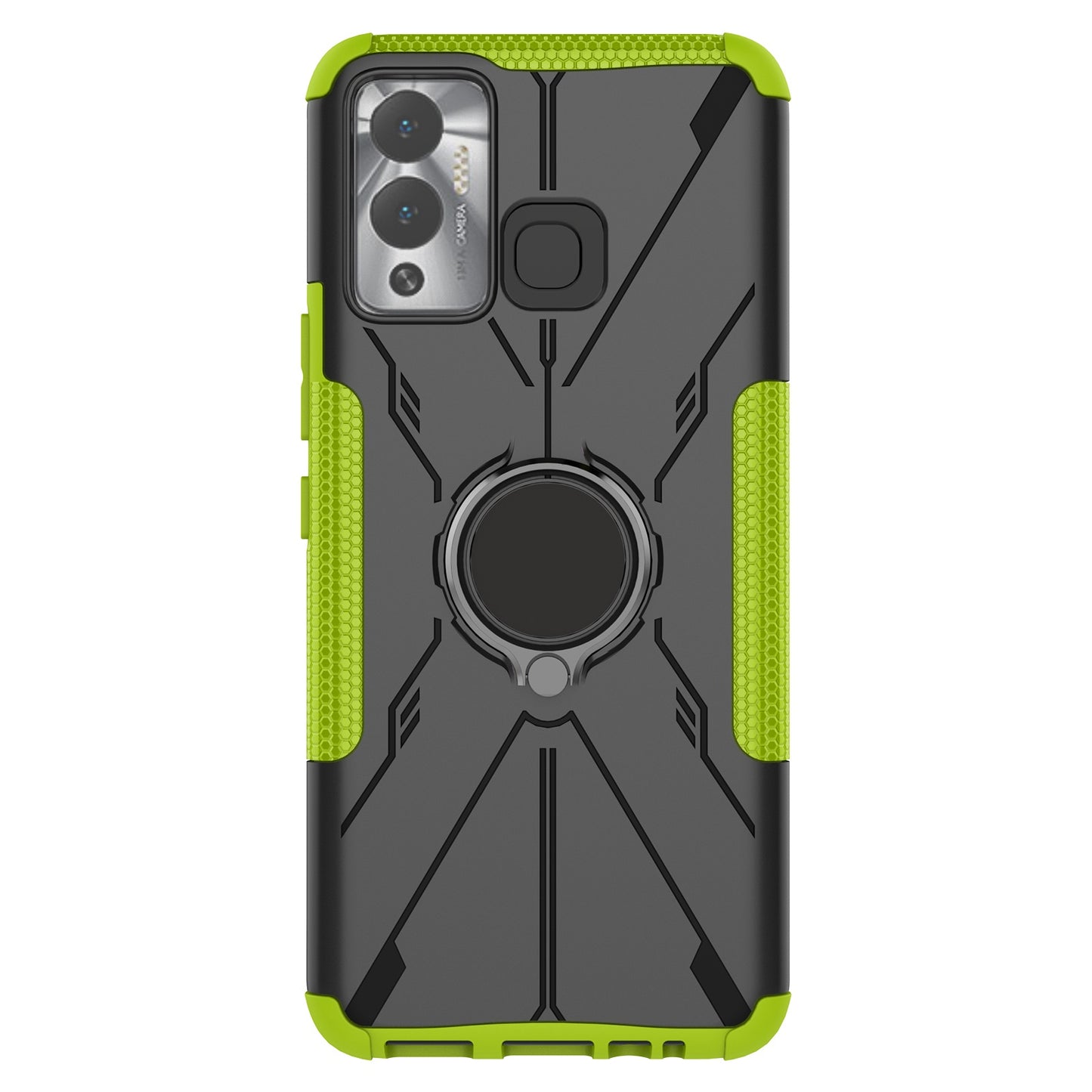 For Infinix Hot 12 Play 4G PC + TPU 2-in-1 Phone Drop-proof Cover Ring Kickstand Design Protective Back Case