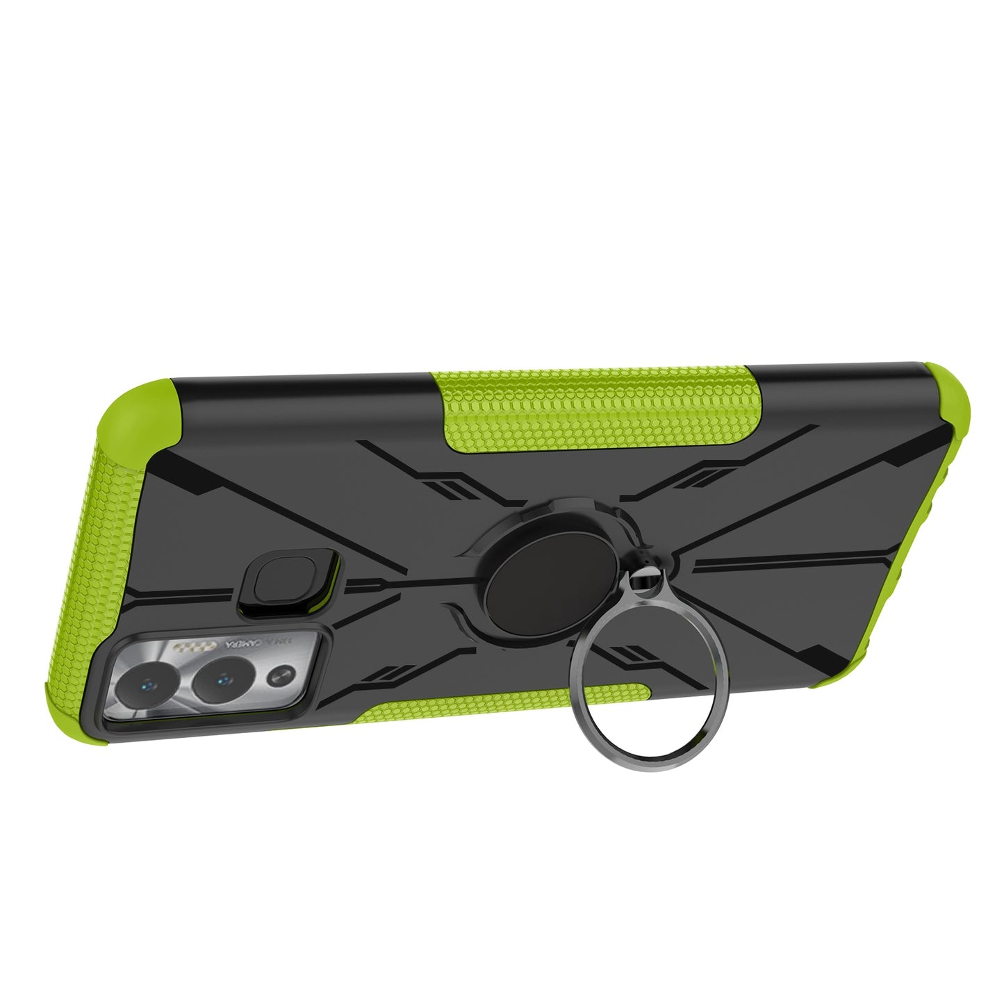 For Infinix Hot 12 Play 4G PC + TPU 2-in-1 Phone Drop-proof Cover Ring Kickstand Design Protective Back Case