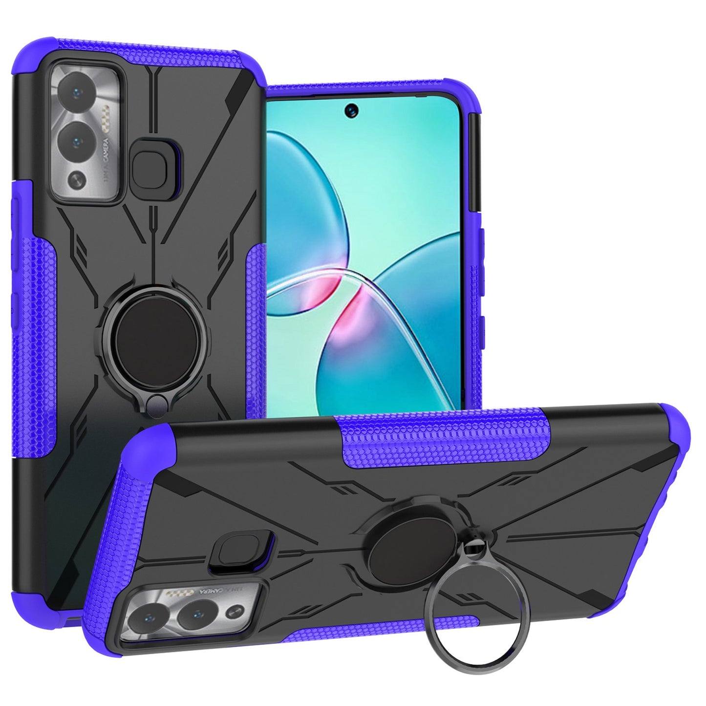 For Infinix Hot 12 Play 4G PC + TPU 2-in-1 Phone Drop-proof Cover Ring Kickstand Design Protective Back Case