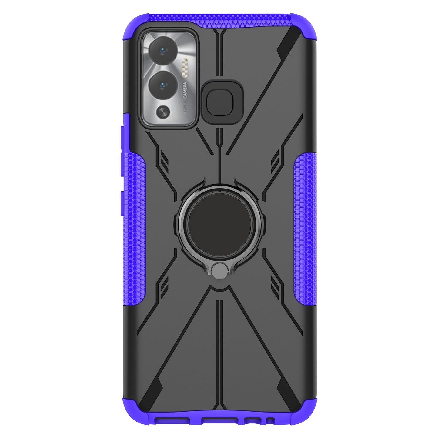 For Infinix Hot 12 Play 4G PC + TPU 2-in-1 Phone Drop-proof Cover Ring Kickstand Design Protective Back Case