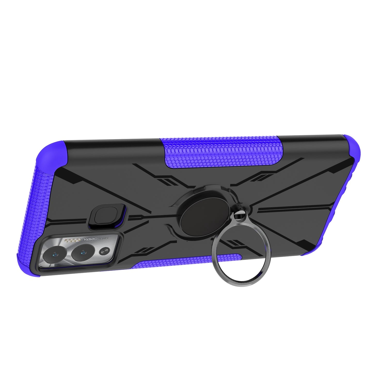 For Infinix Hot 12 Play 4G PC + TPU 2-in-1 Phone Drop-proof Cover Ring Kickstand Design Protective Back Case