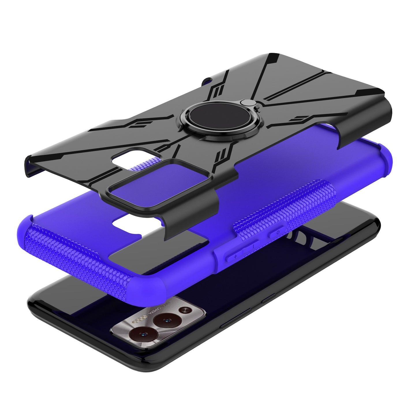 For Infinix Hot 12 Play 4G PC + TPU 2-in-1 Phone Drop-proof Cover Ring Kickstand Design Protective Back Case