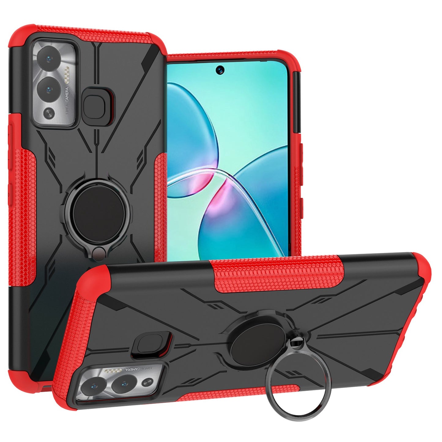 For Infinix Hot 12 Play 4G PC + TPU 2-in-1 Phone Drop-proof Cover Ring Kickstand Design Protective Back Case