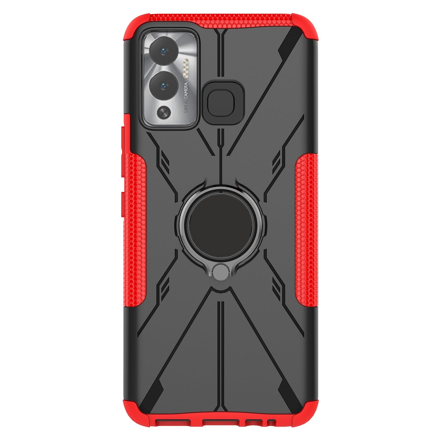 For Infinix Hot 12 Play 4G PC + TPU 2-in-1 Phone Drop-proof Cover Ring Kickstand Design Protective Back Case