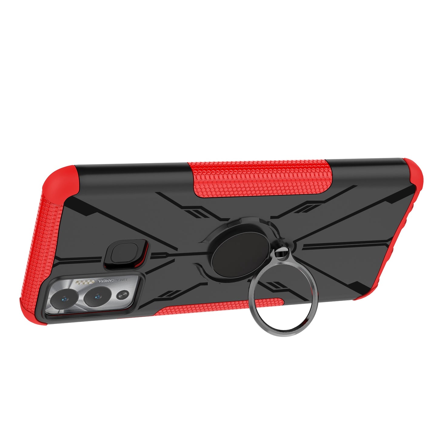 For Infinix Hot 12 Play 4G PC + TPU 2-in-1 Phone Drop-proof Cover Ring Kickstand Design Protective Back Case