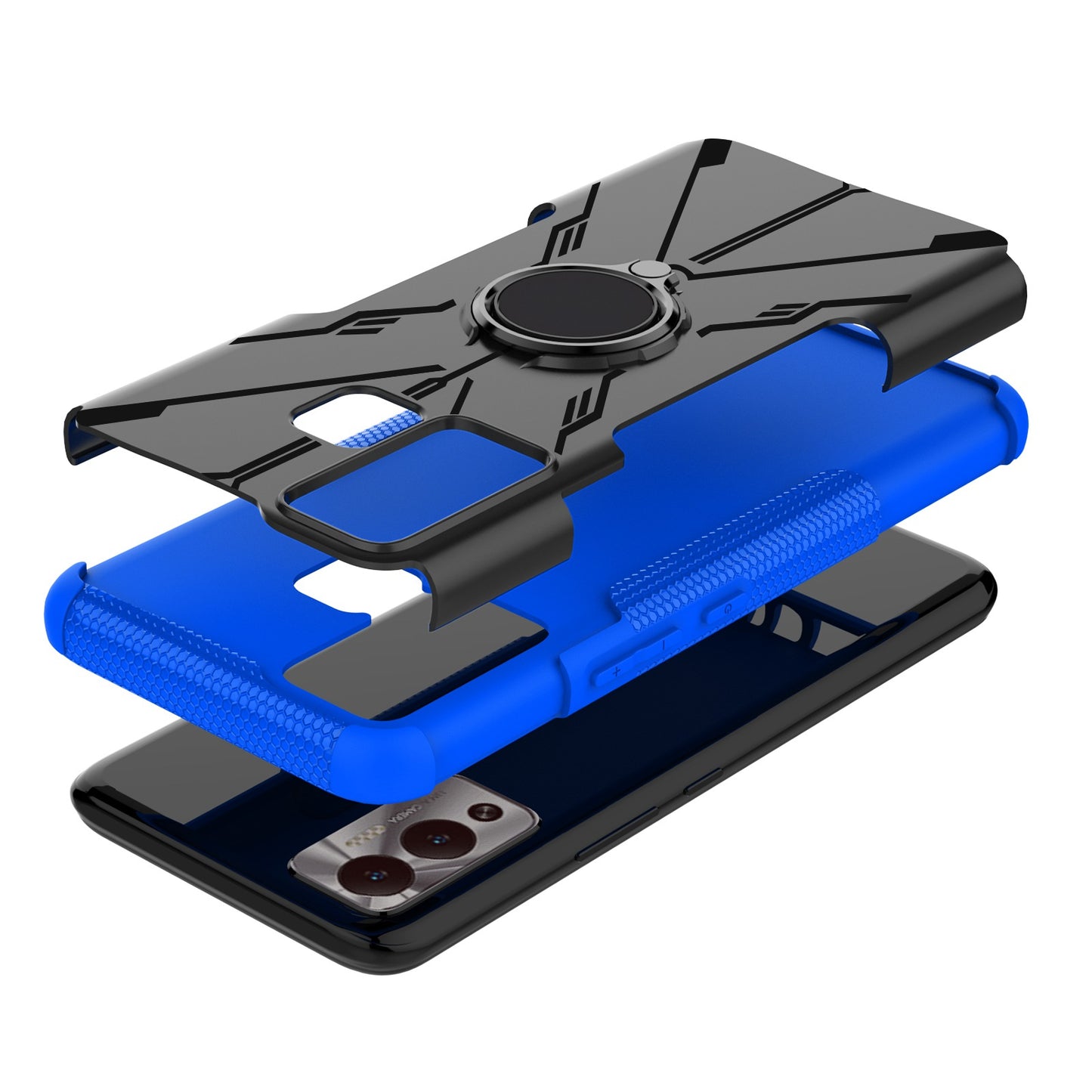 For Infinix Hot 12 Play 4G PC + TPU 2-in-1 Phone Drop-proof Cover Ring Kickstand Design Protective Back Case