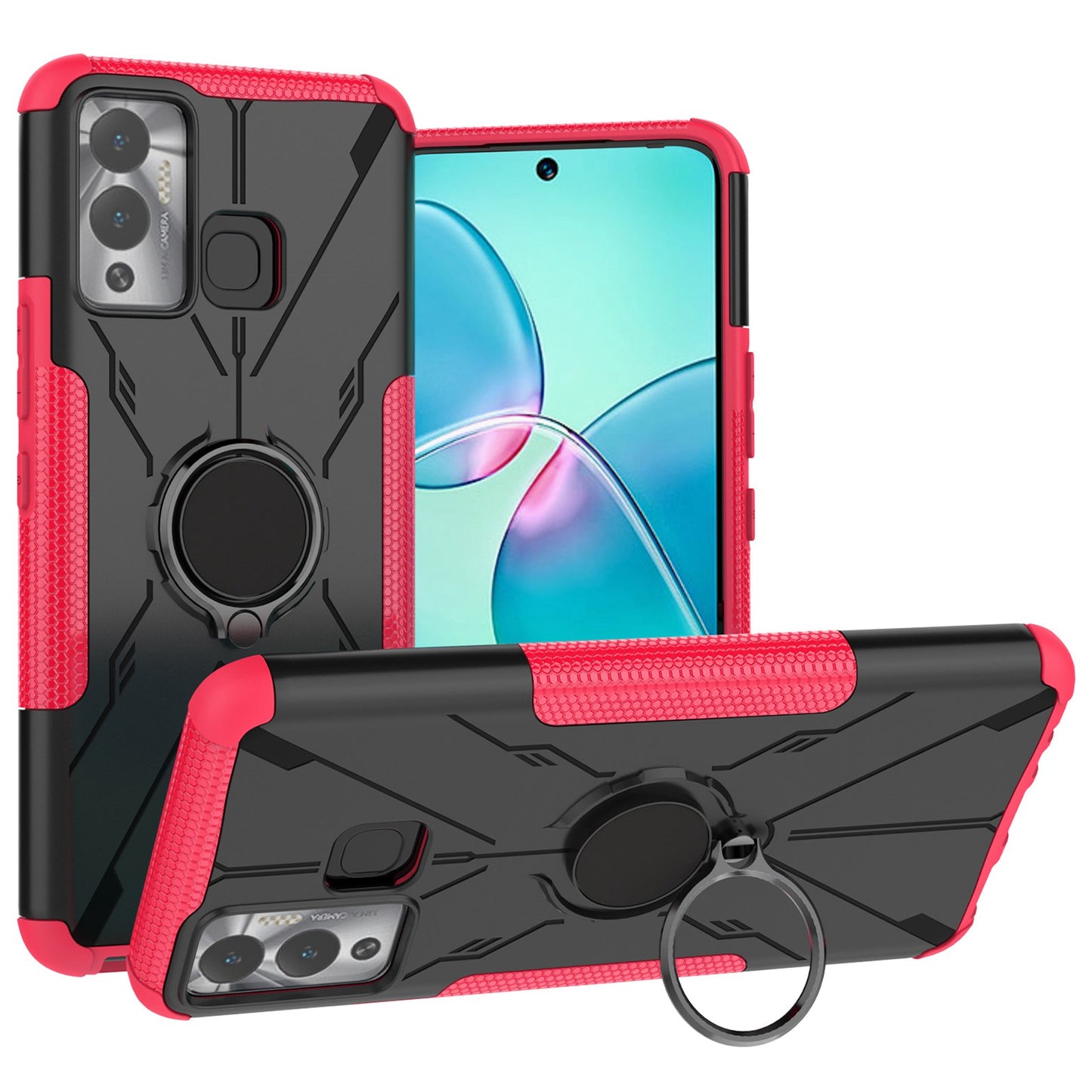 For Infinix Hot 12 Play 4G PC + TPU 2-in-1 Phone Drop-proof Cover Ring Kickstand Design Protective Back Case