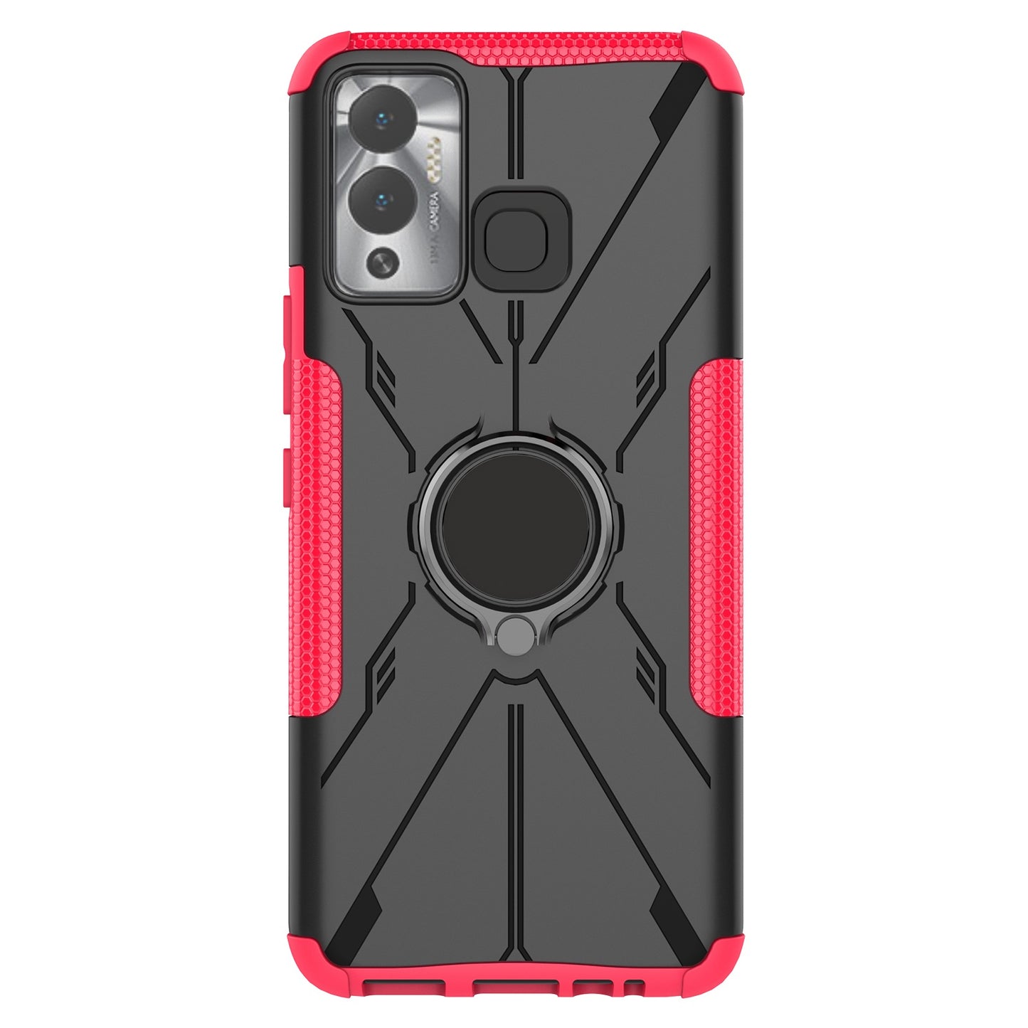 For Infinix Hot 12 Play 4G PC + TPU 2-in-1 Phone Drop-proof Cover Ring Kickstand Design Protective Back Case