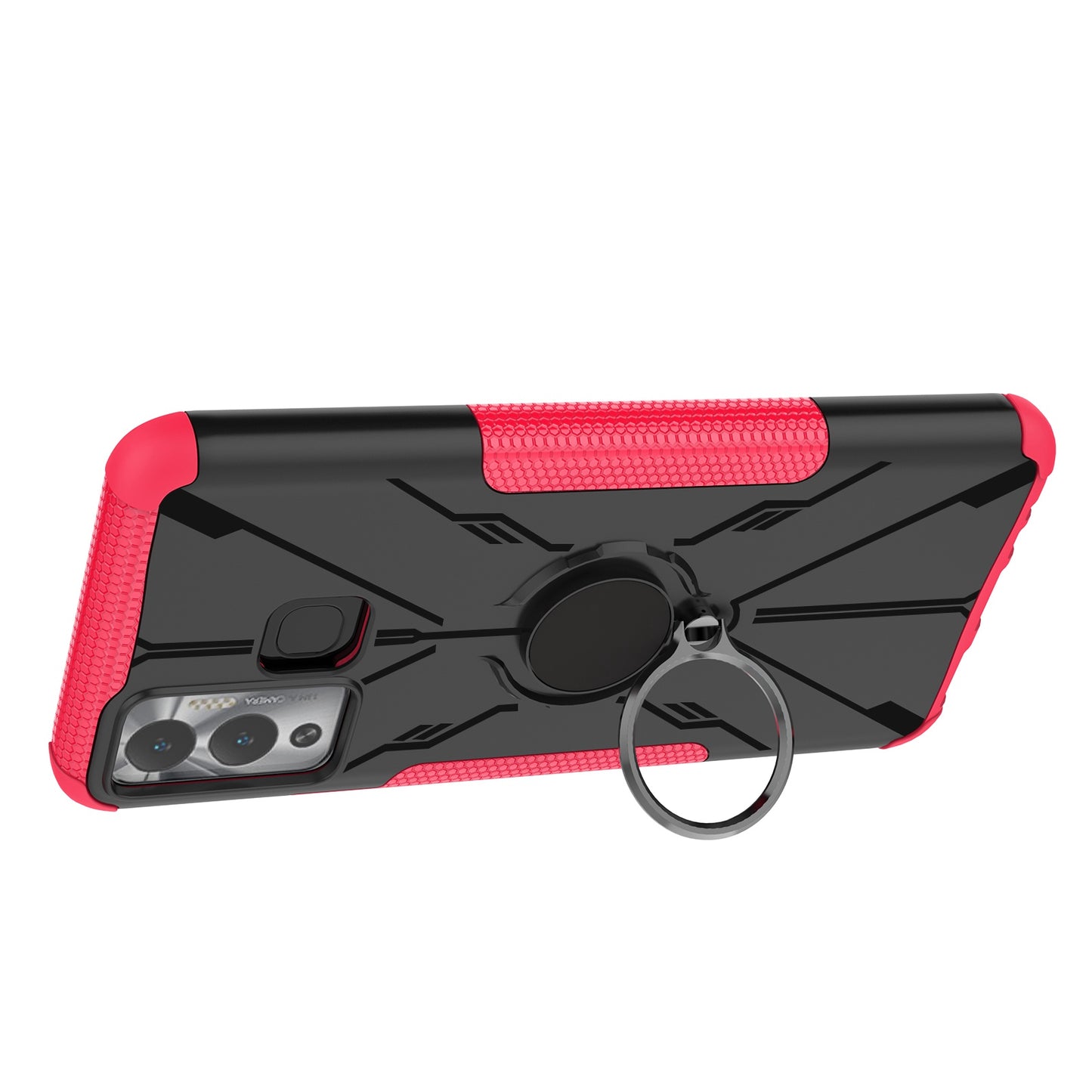 For Infinix Hot 12 Play 4G PC + TPU 2-in-1 Phone Drop-proof Cover Ring Kickstand Design Protective Back Case
