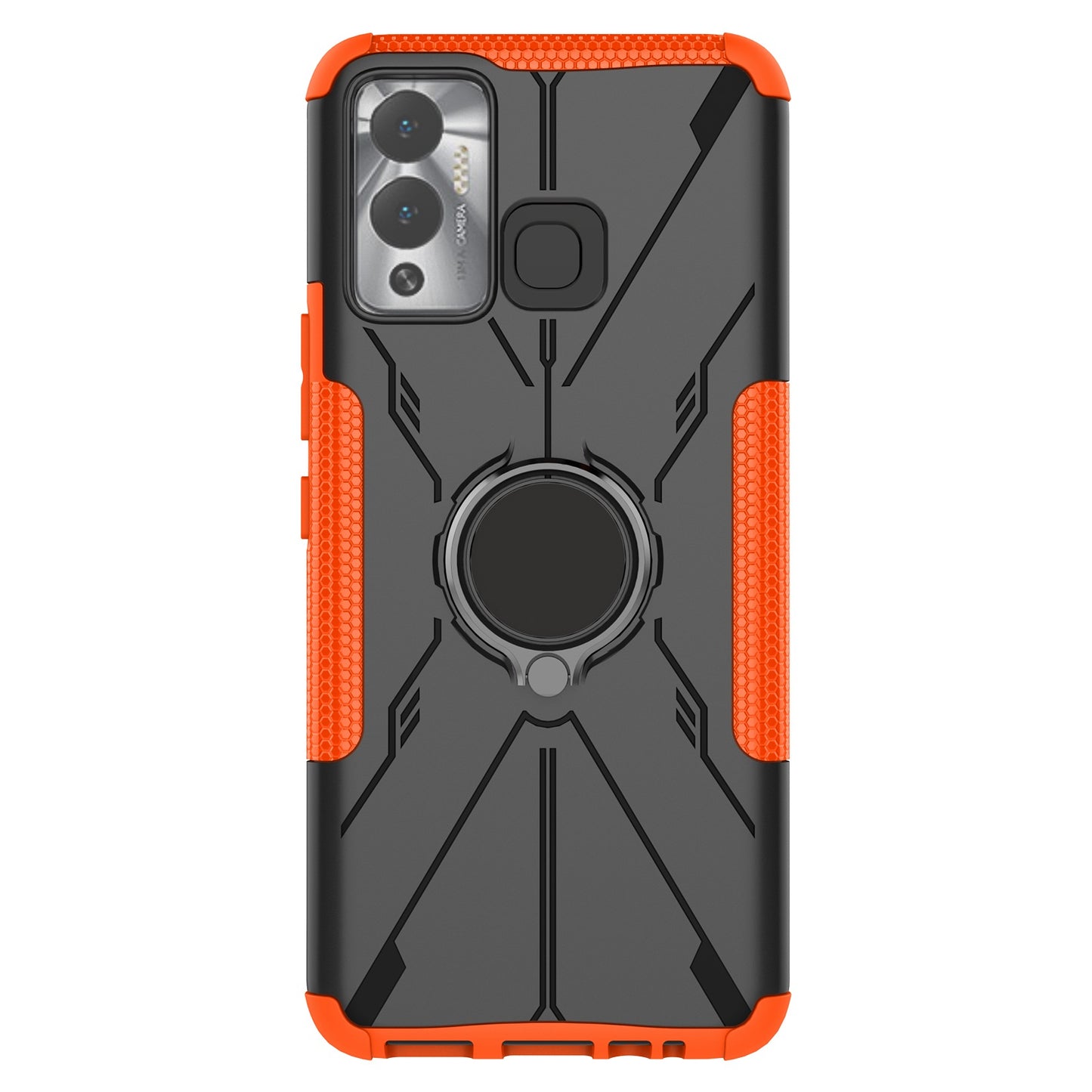 For Infinix Hot 12 Play 4G PC + TPU 2-in-1 Phone Drop-proof Cover Ring Kickstand Design Protective Back Case