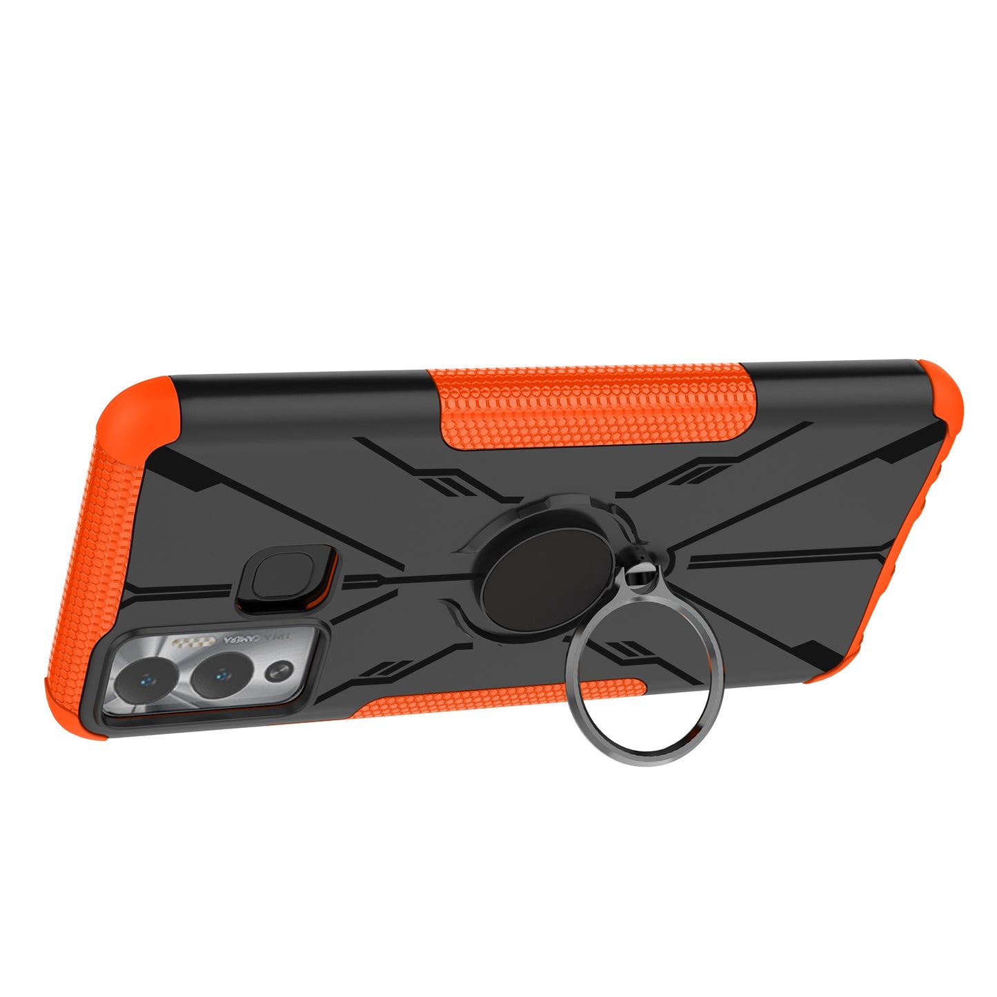 For Infinix Hot 12 Play 4G PC + TPU 2-in-1 Phone Drop-proof Cover Ring Kickstand Design Protective Back Case