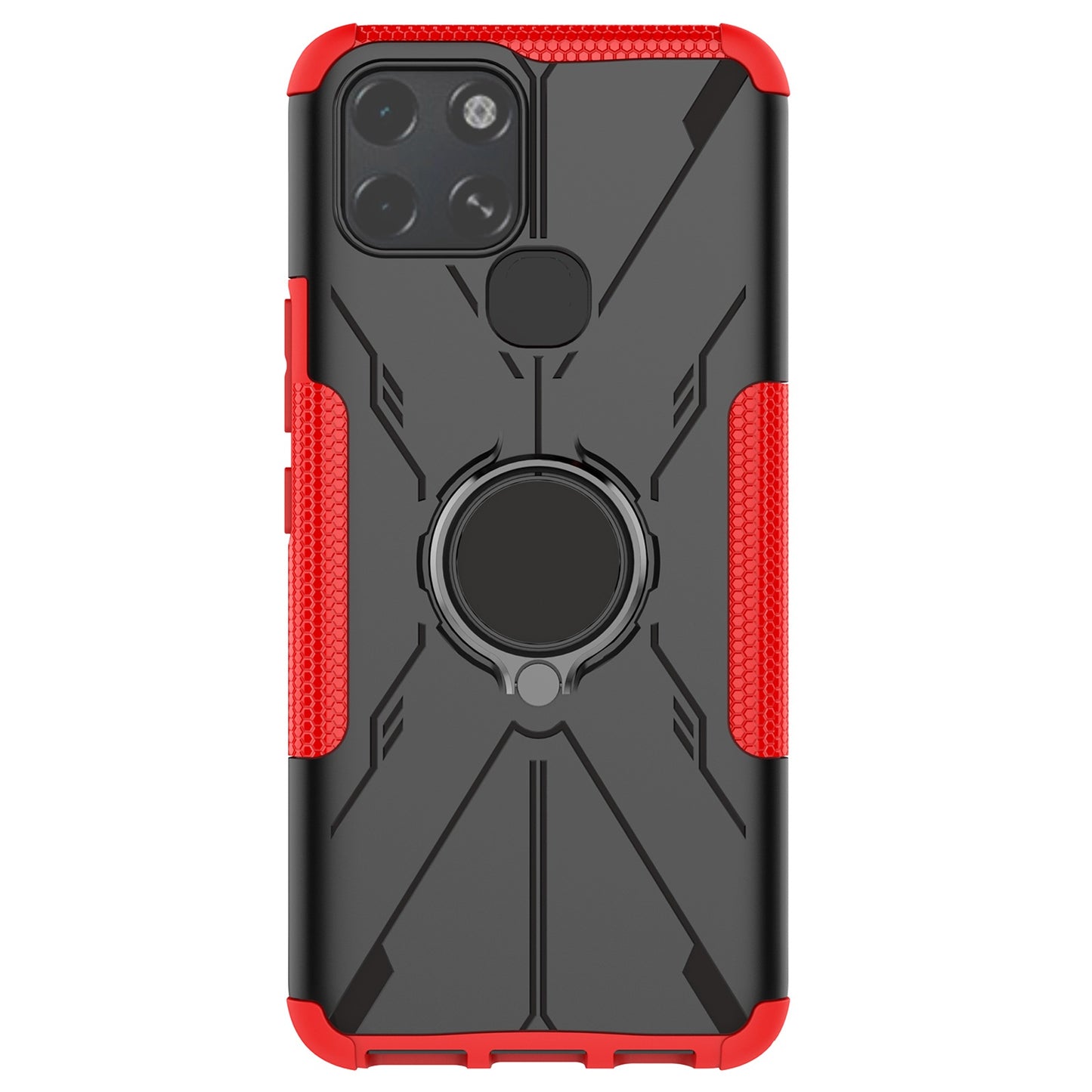 For Infinix Smart 6 Anti-drop Phone Case Ring Kickstand PC + TPU 2-in-1 Wear-resistant Honeycomb Texture Phone Back Cover
