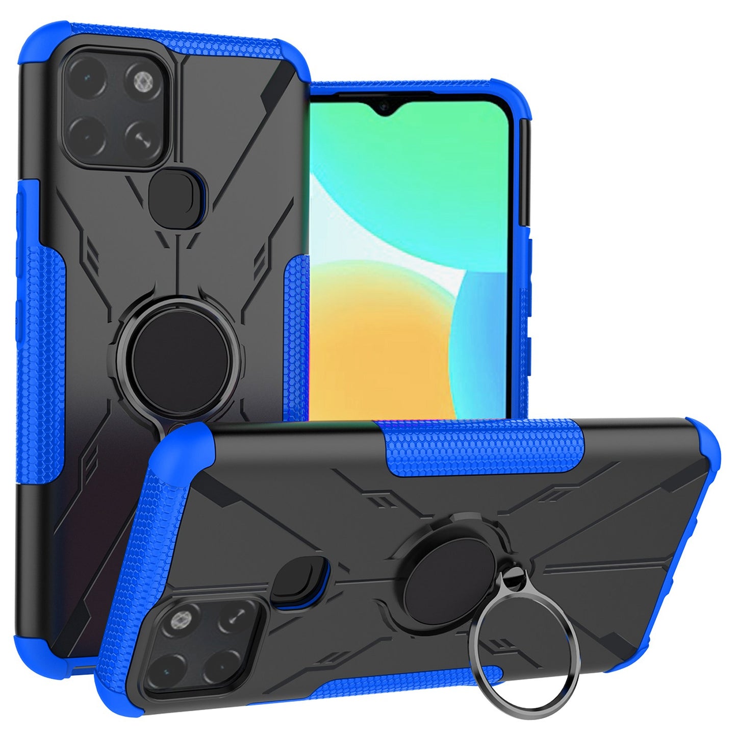 For Infinix Smart 6 Anti-drop Phone Case Ring Kickstand PC + TPU 2-in-1 Wear-resistant Honeycomb Texture Phone Back Cover